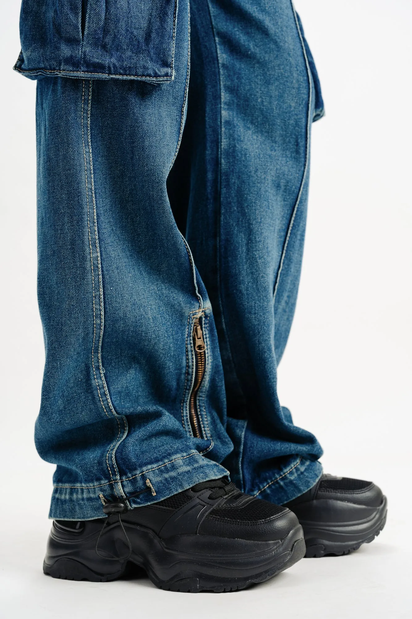 Pintuck Denim Cargo Joggers