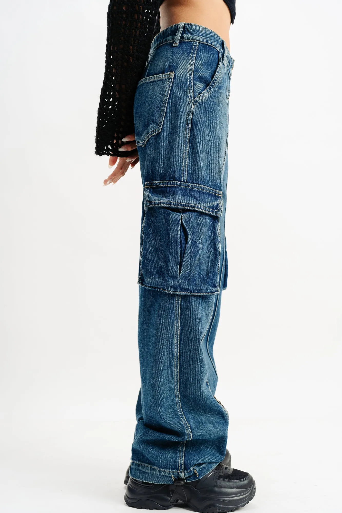 Pintuck Denim Cargo Joggers