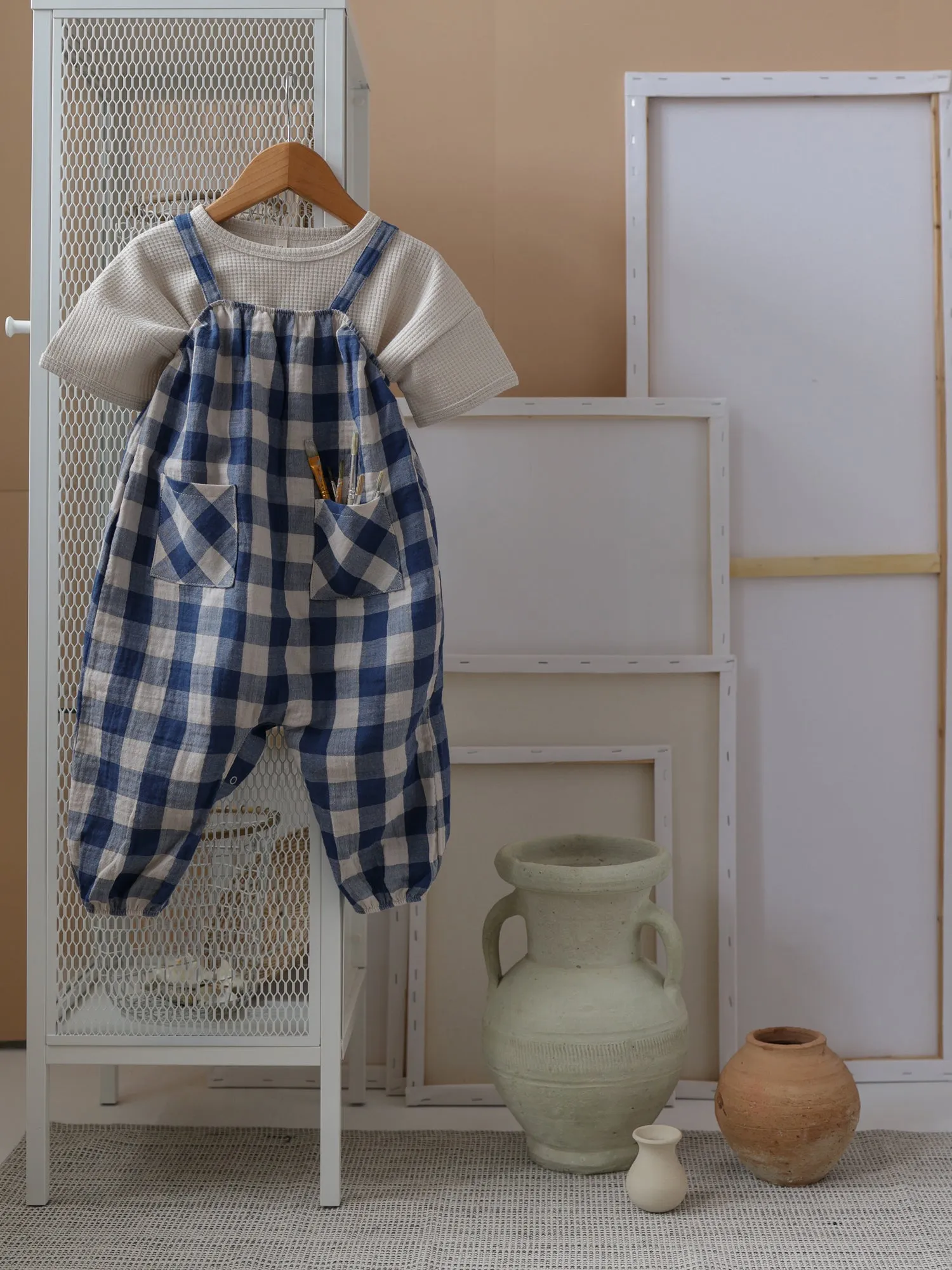 Pottery Blue Gingham Artisan Jumpsuit