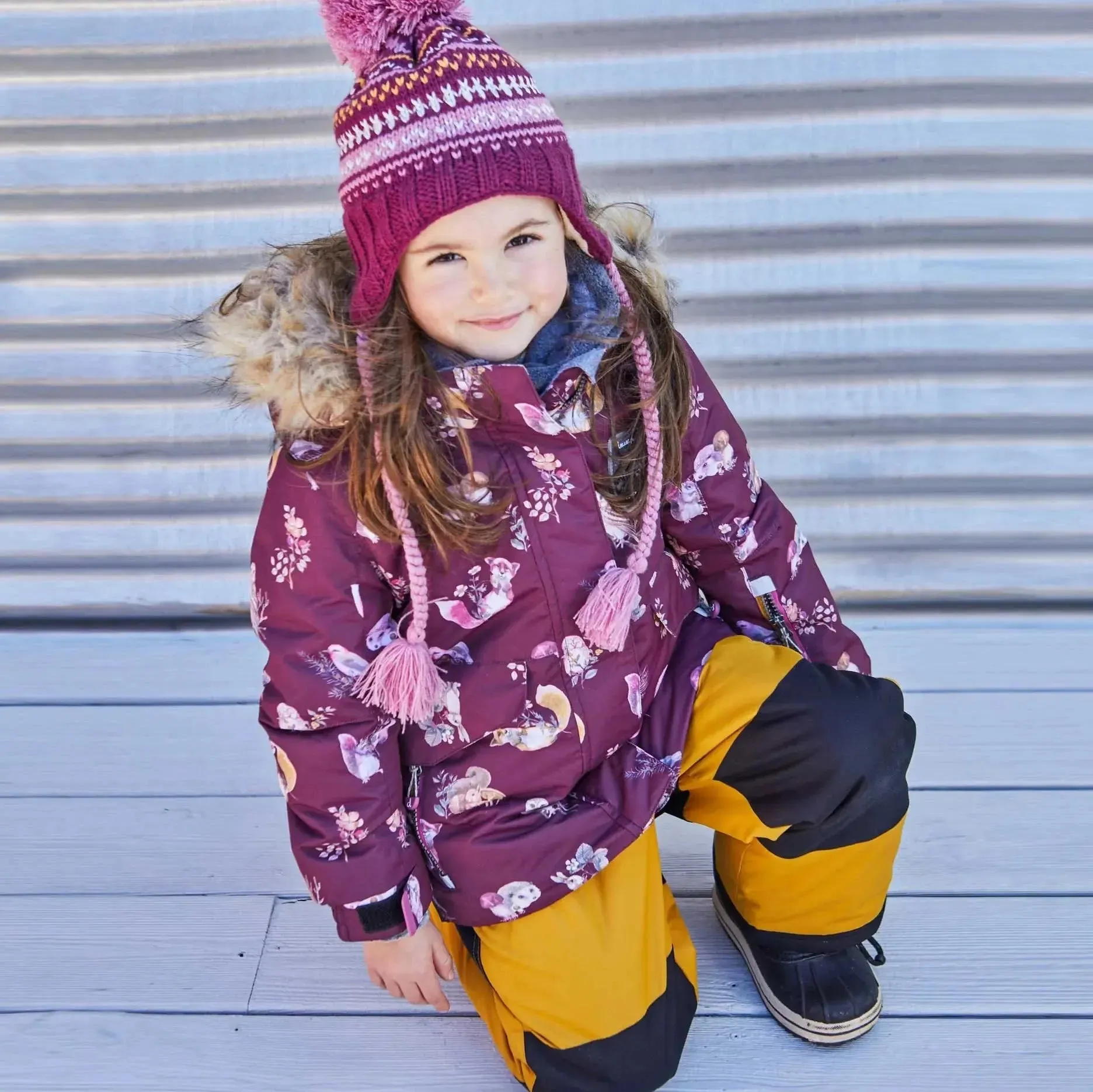 Printed Forest Animals Two Piece Girls Snowsuit With Solid Pant | DEUX PAR DEUX