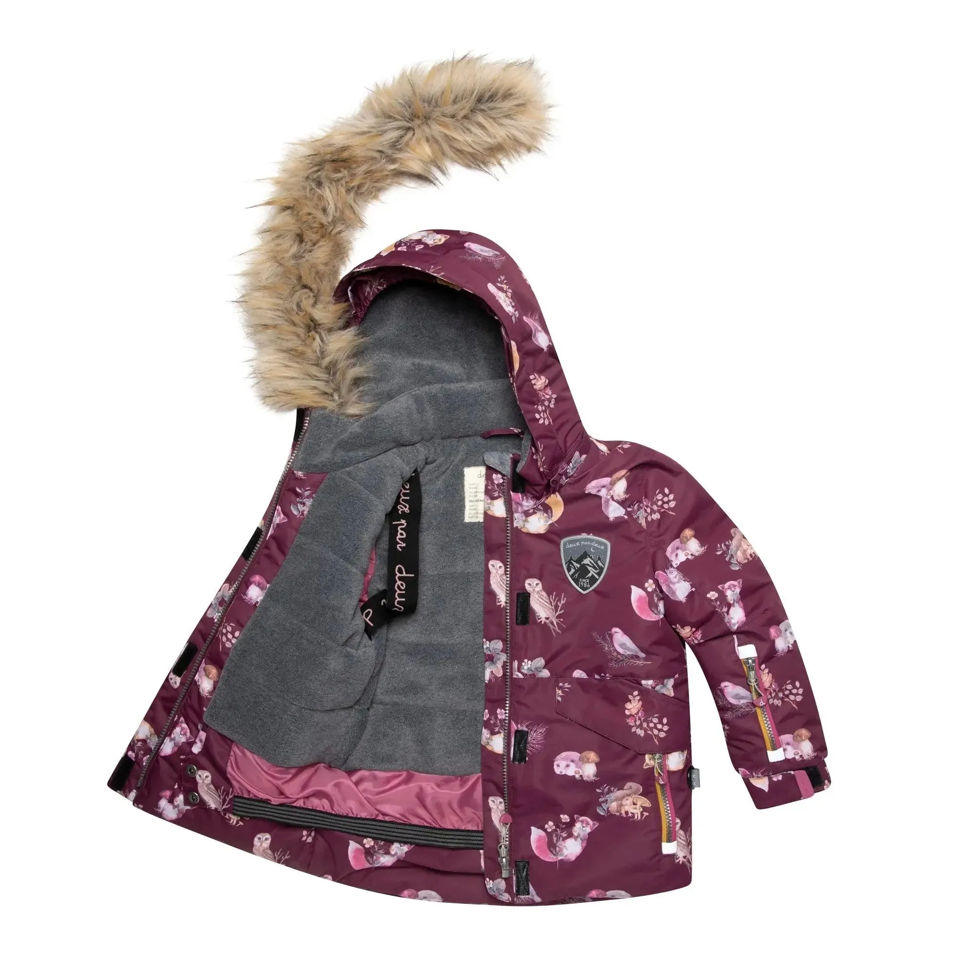 Printed Forest Animals Two Piece Girls Snowsuit With Solid Pant | DEUX PAR DEUX