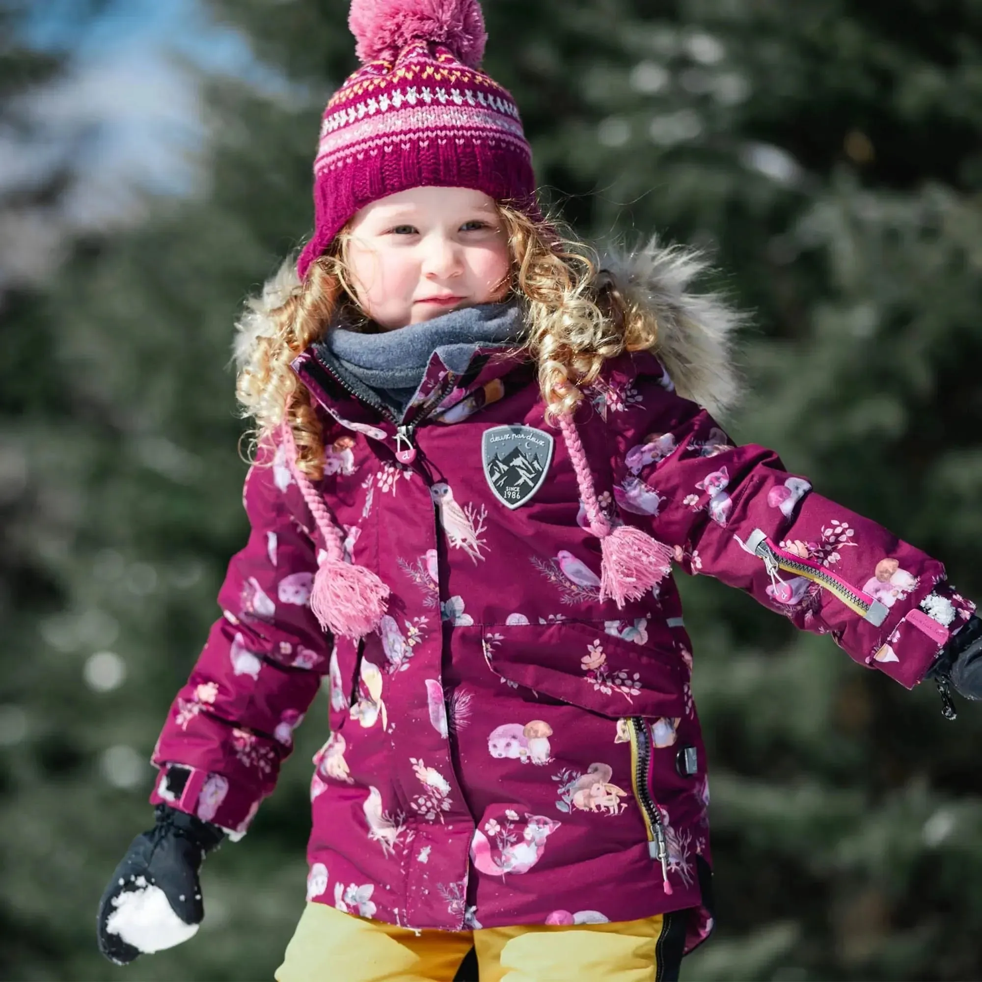 Printed Forest Animals Two Piece Girls Snowsuit With Solid Pant | DEUX PAR DEUX