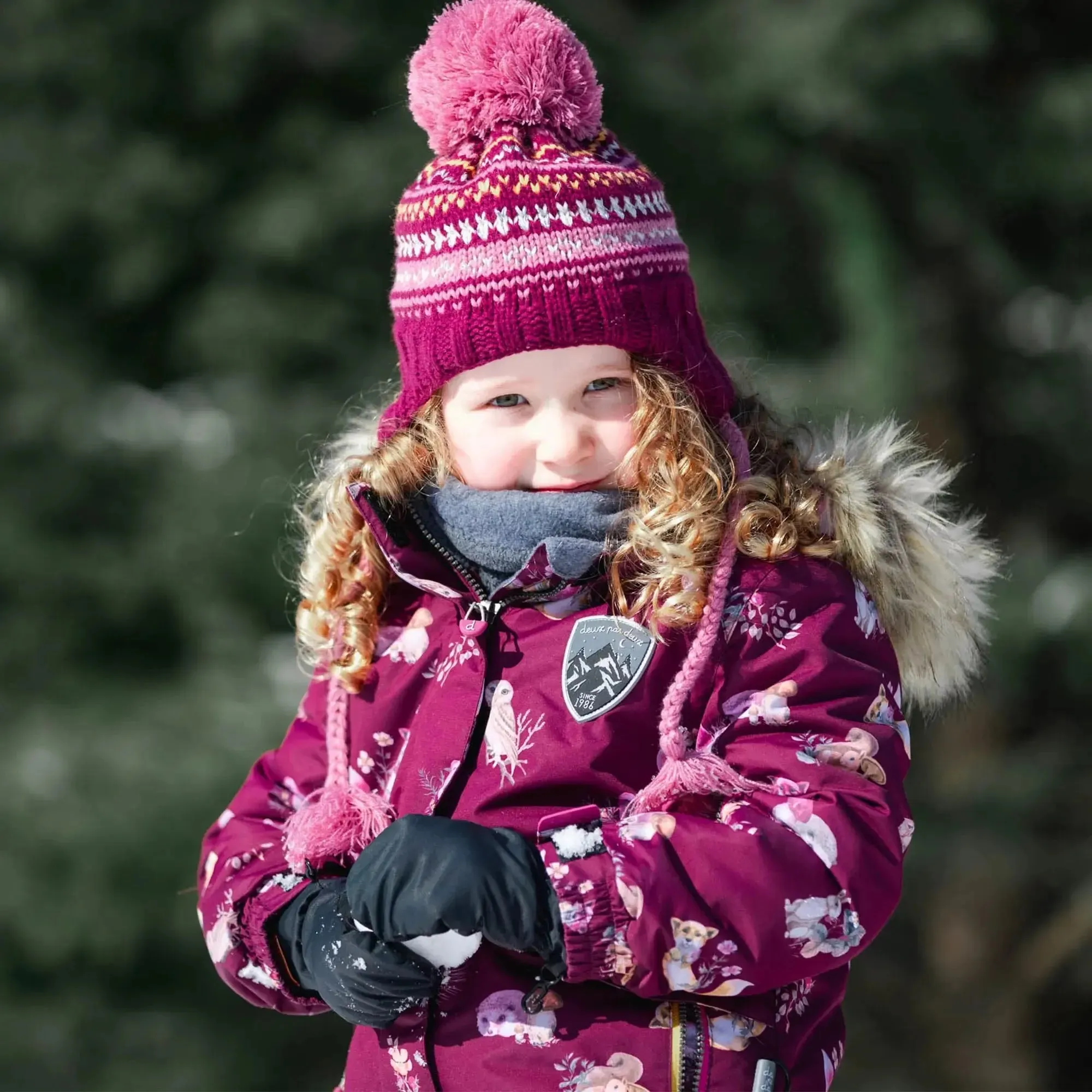 Printed Forest Animals Two Piece Girls Snowsuit With Solid Pant | DEUX PAR DEUX