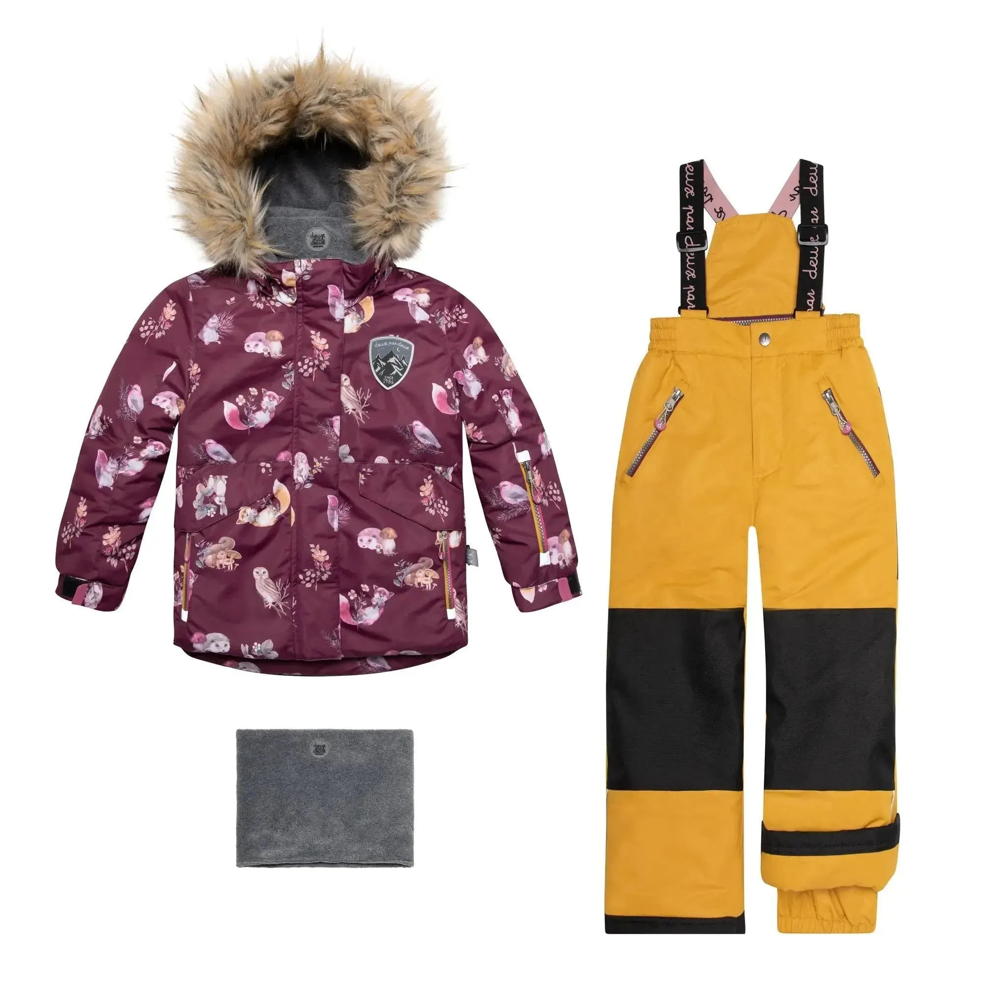 Printed Forest Animals Two Piece Girls Snowsuit With Solid Pant | DEUX PAR DEUX