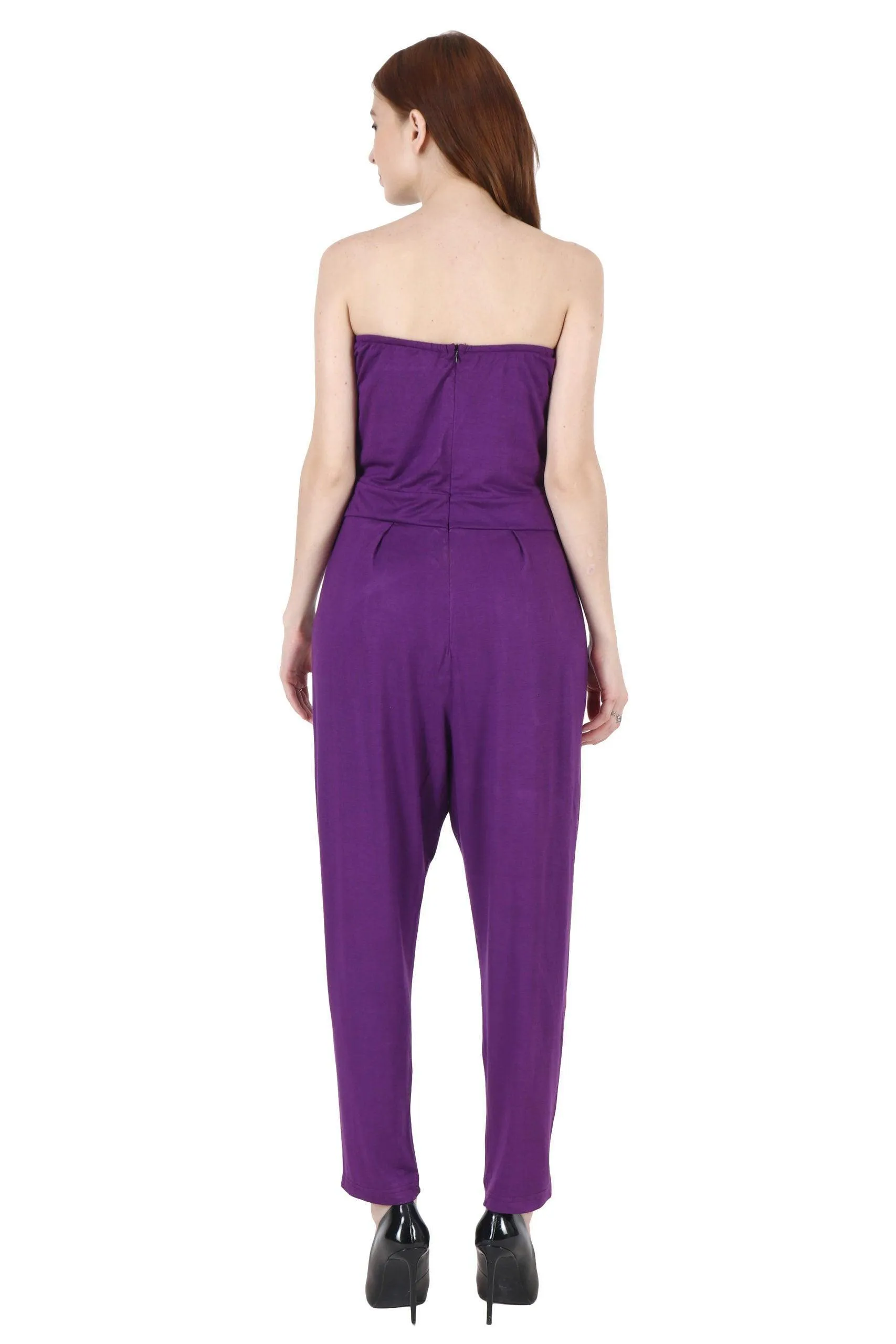 Purple Solid Bustier Jumpsuit