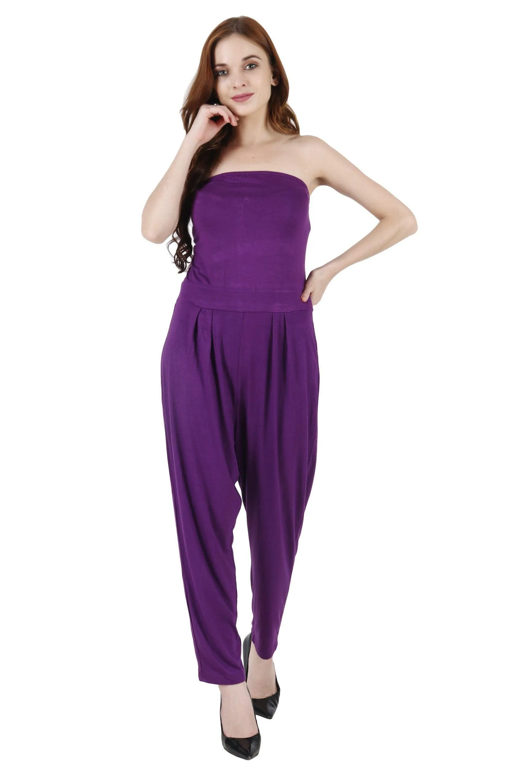 Purple Solid Bustier Jumpsuit