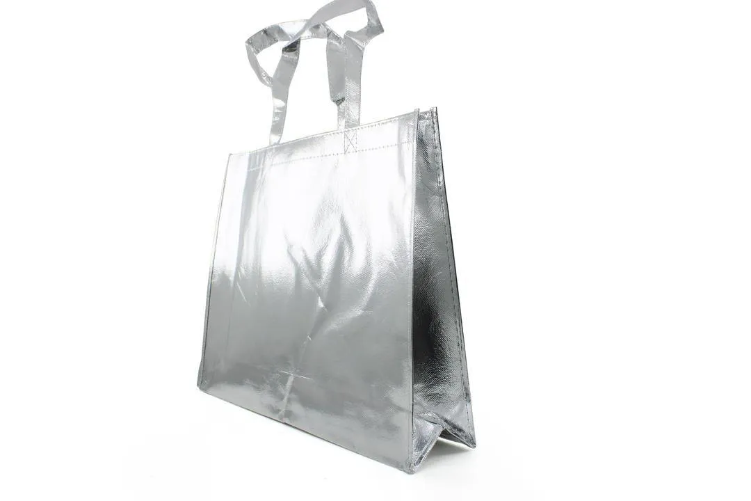 Reusable Non-Woven Fabric Grocery Tote Bag With Handle - 40 x 12 x 32cm, Silver