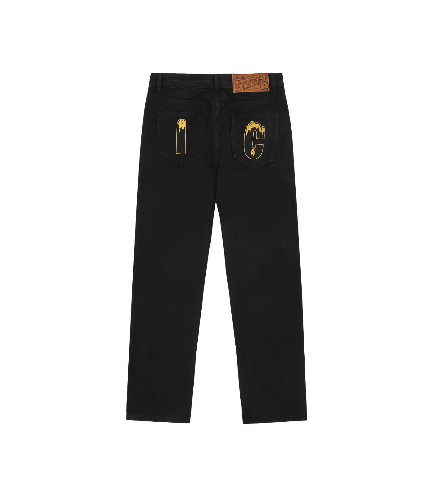 RHINESTONE RUNNING DOG DENIM PANTS - BLACK