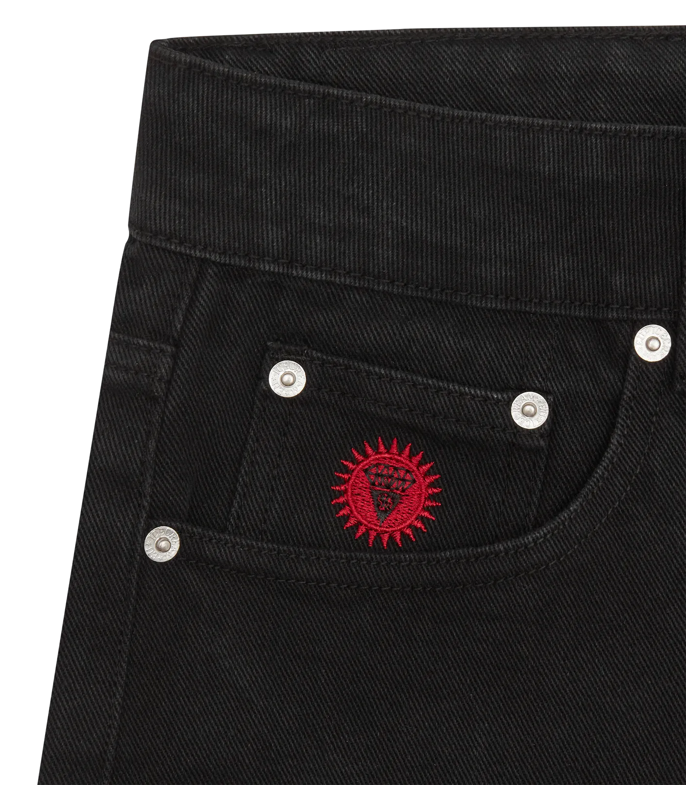 RHINESTONE RUNNING DOG DENIM PANTS - BLACK