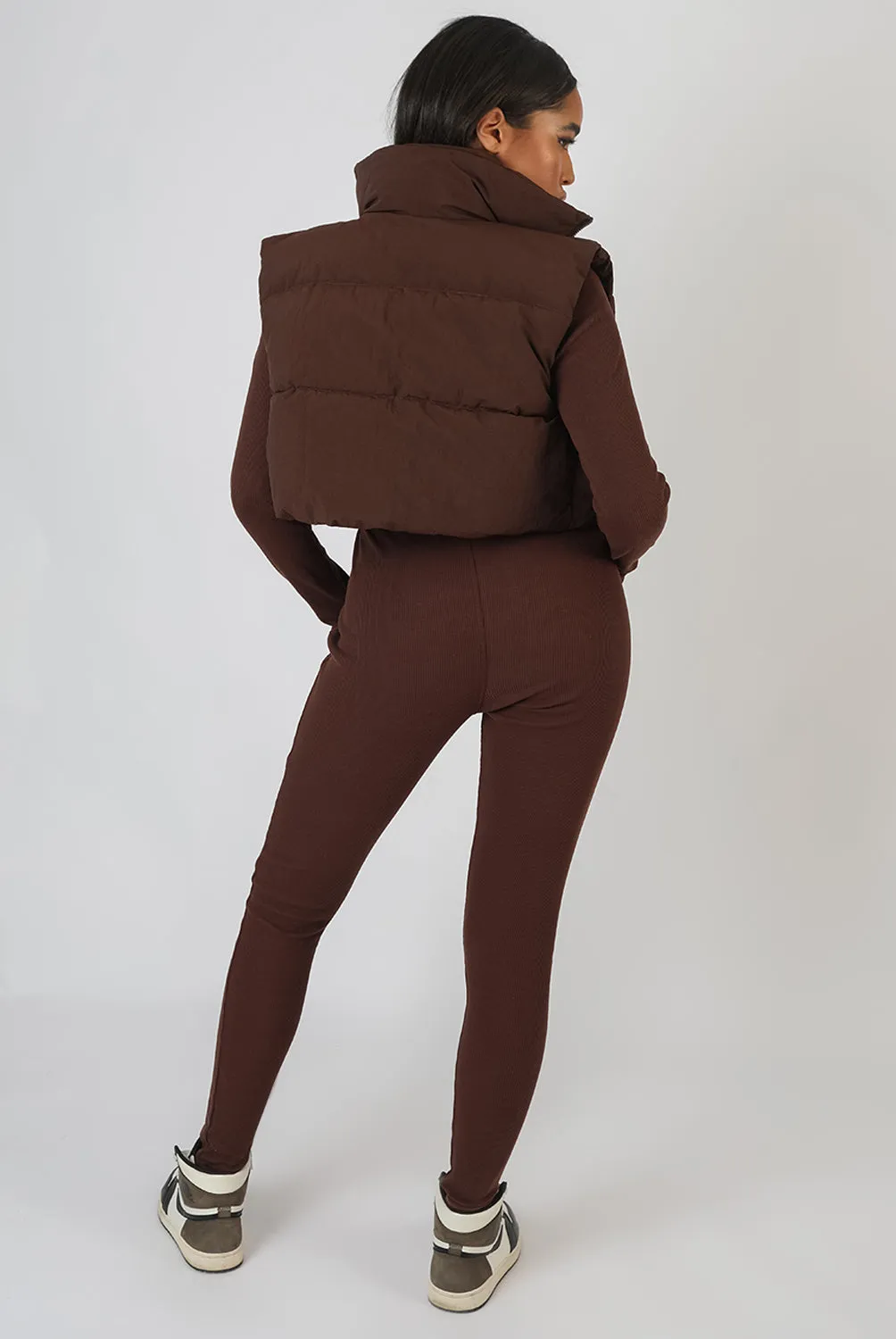 Rib Square Neck Legging Unitard Jumpsuit Chocolate