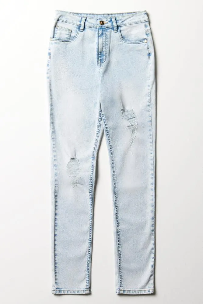 Ripped Skinny Denim Jeans Light Blue