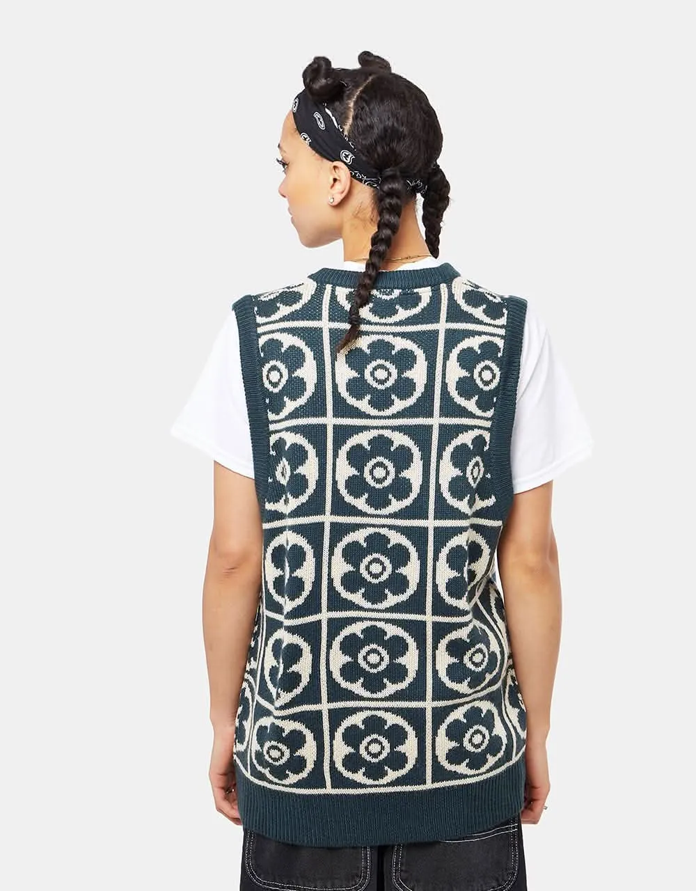 Route One Majolica Knitted Vest - Teal/Ivory Cream