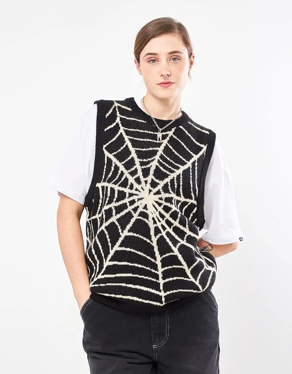 Route One Spiderweb Knitted Vest - Black