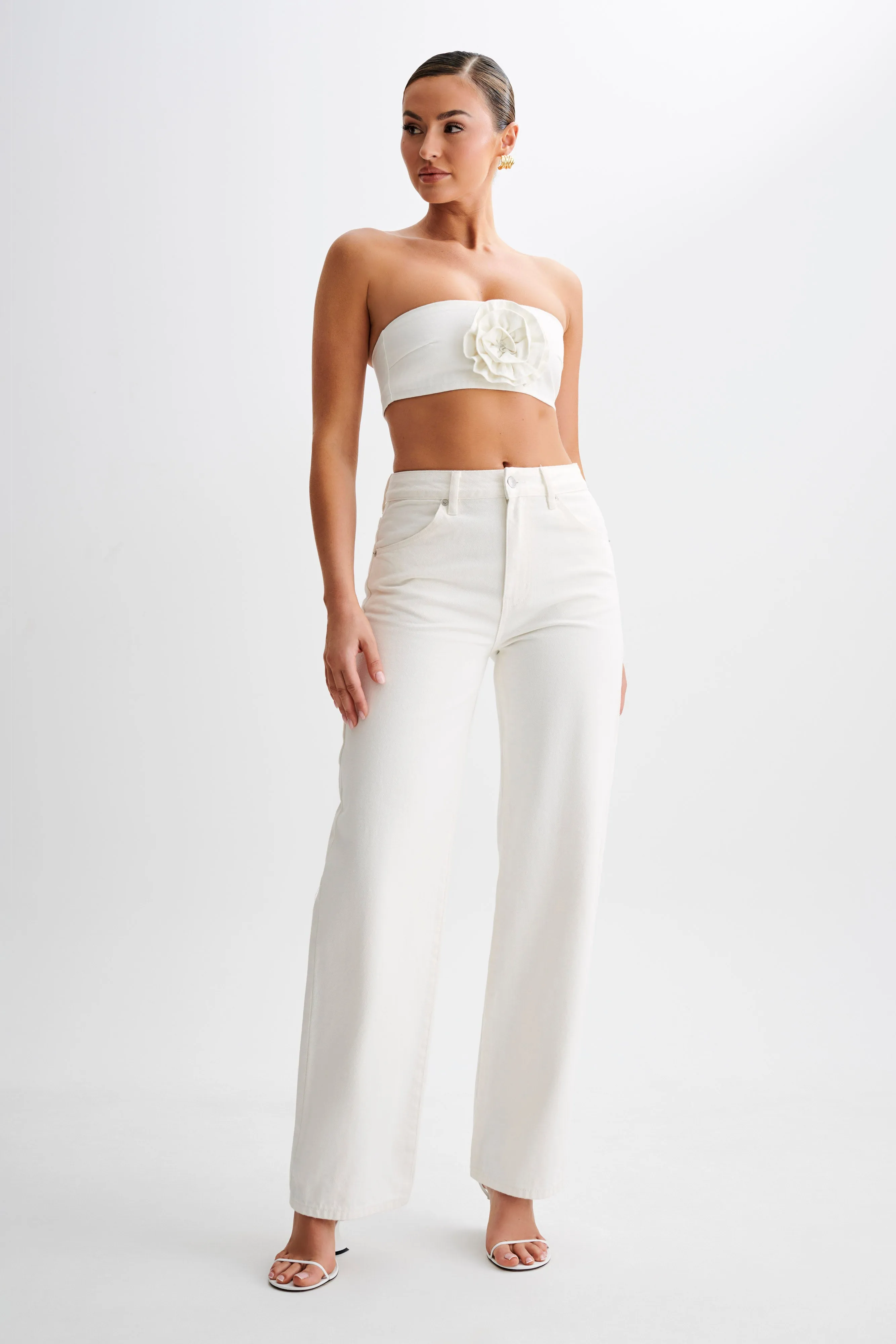 Roxy Wide Leg High Waist Denim Jeans - White