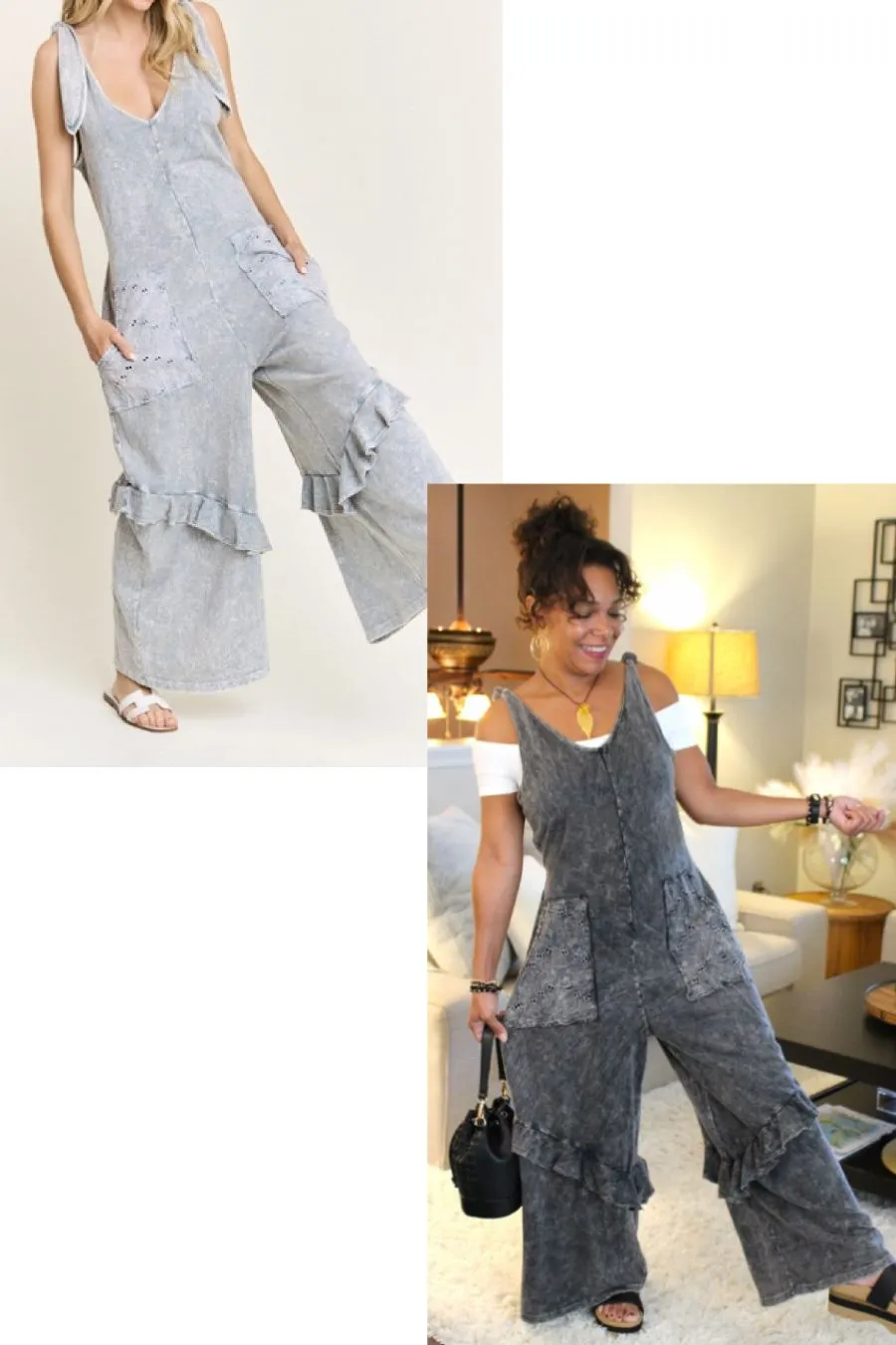 Ruffle Mineral Wash Jumpsuit