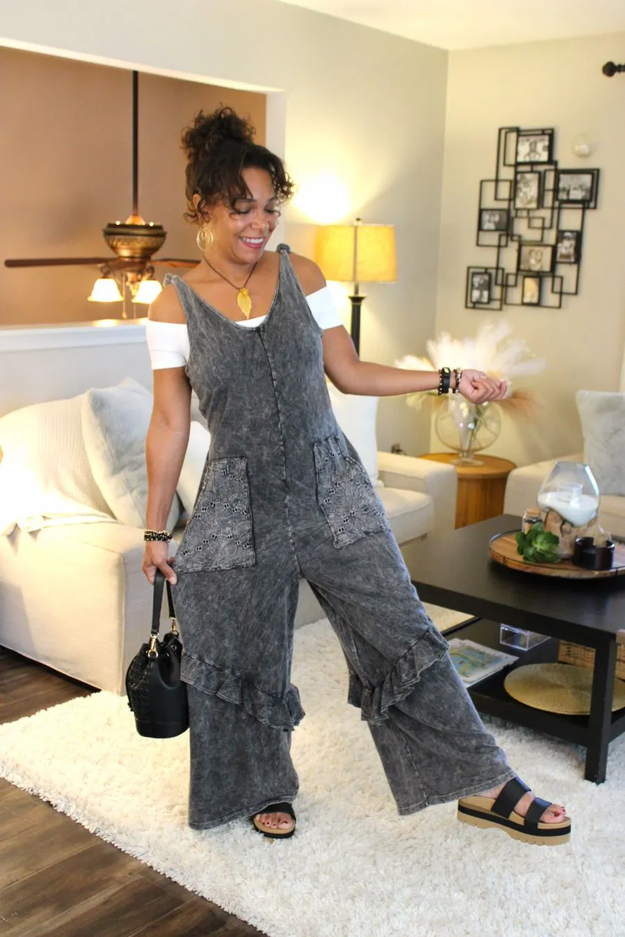 Ruffle Mineral Wash Jumpsuit