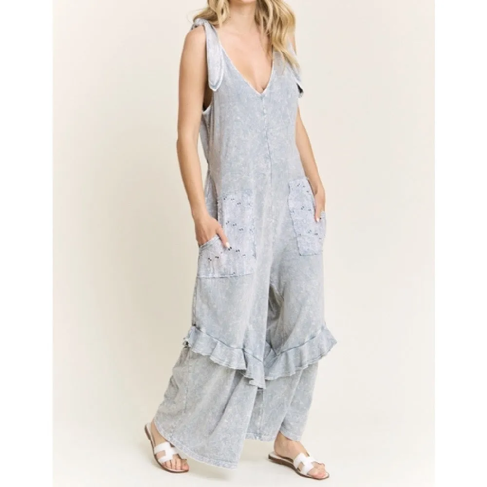 Ruffle Mineral Wash Jumpsuit