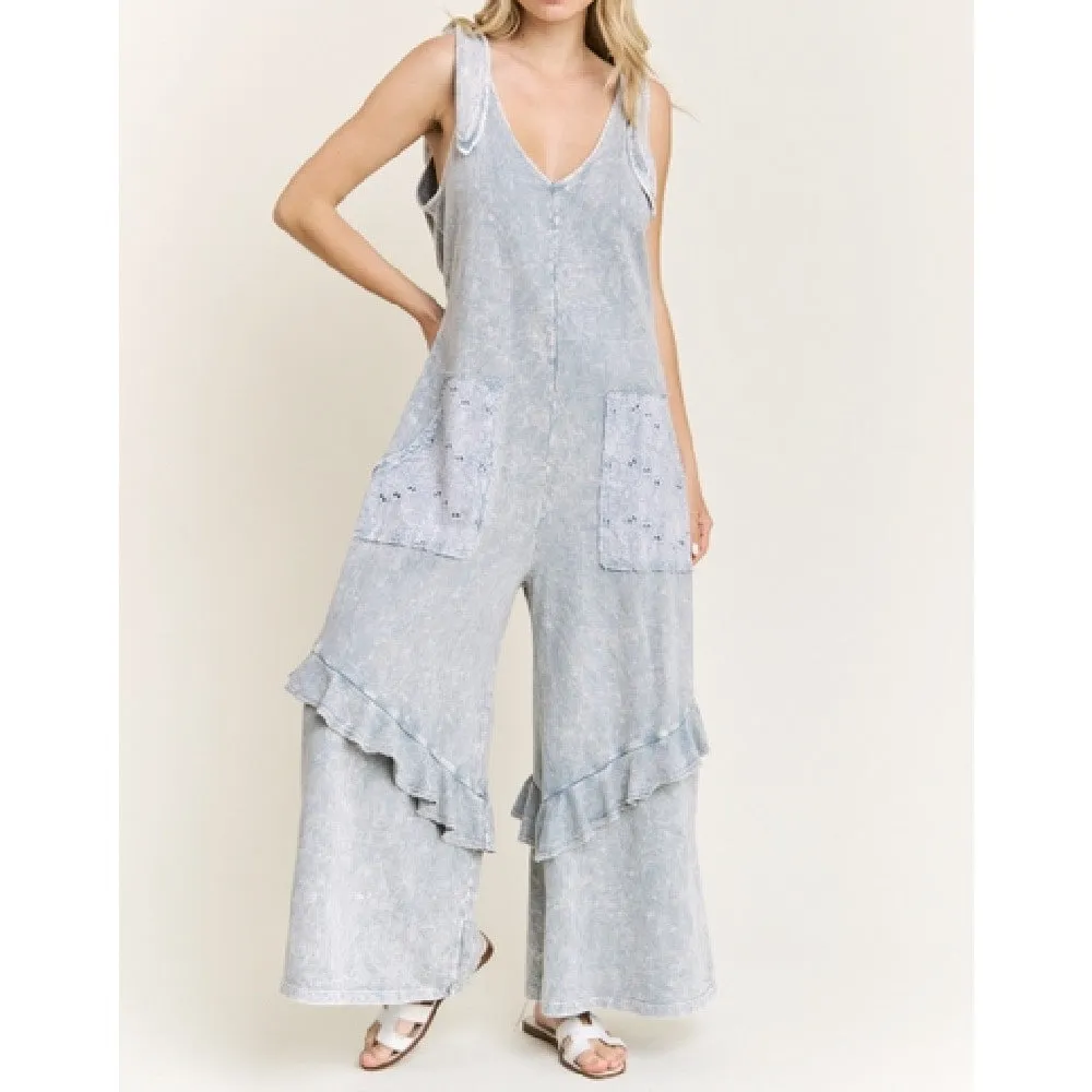 Ruffle Mineral Wash Jumpsuit