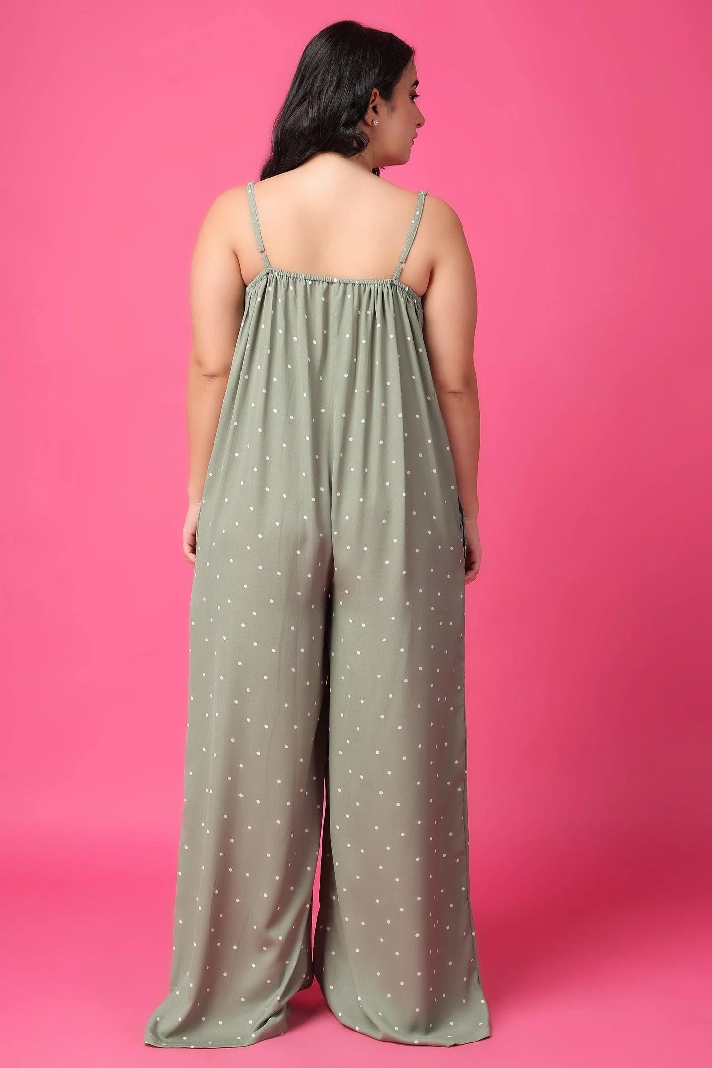 Sage Green Polka Dots Printed Jumpsuit