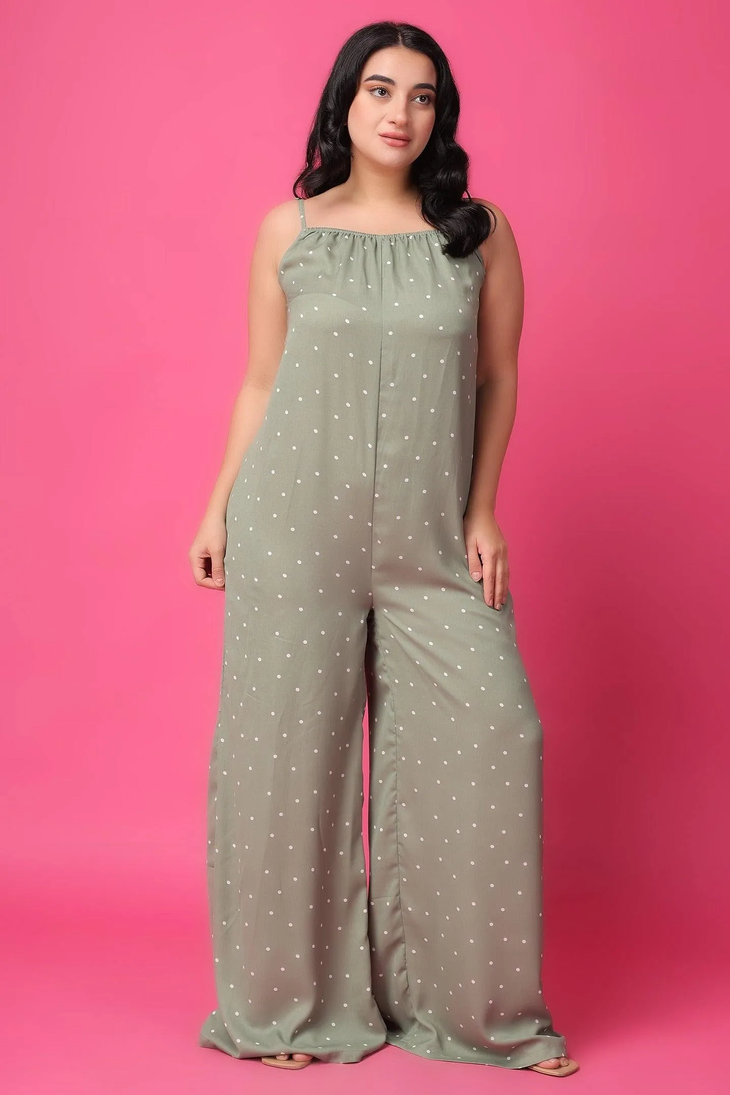 Sage Green Polka Dots Printed Jumpsuit