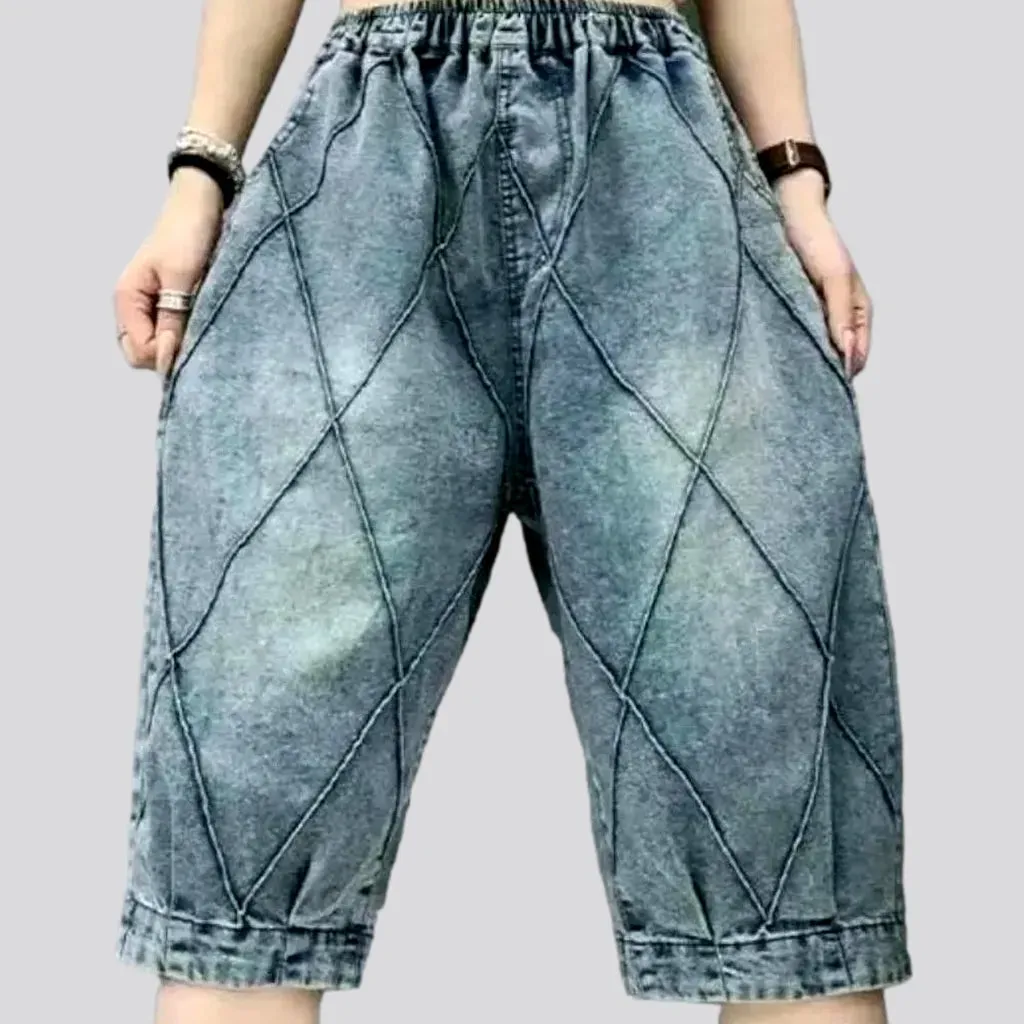 Sanded baggy jeans shorts
 for ladies