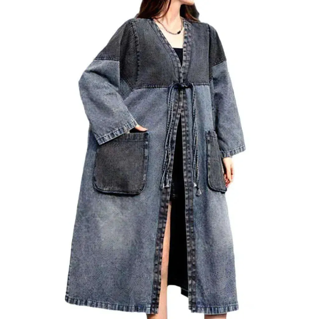 Sanded dark denim coat
 for women