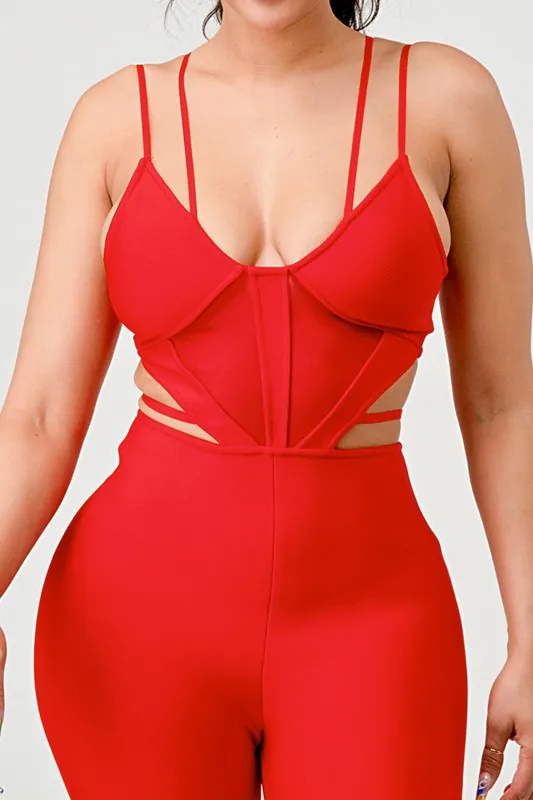 Seeing Red- Bodycon Fitted Red Jumpsuit