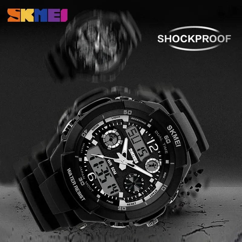 SKMEI Man Watch Fashion Dual Display Digital Military Sport Quartz Watches Waterproof LED Calendar Chronograph Mens Watches