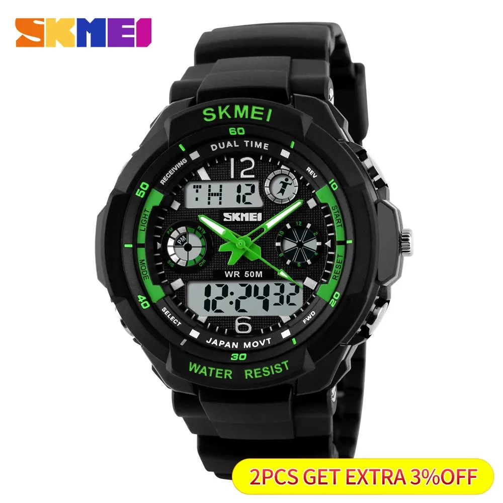 SKMEI Man Watch Fashion Dual Display Digital Military Sport Quartz Watches Waterproof LED Calendar Chronograph Mens Watches