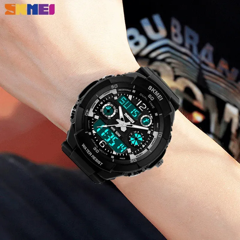 SKMEI Man Watch Fashion Dual Display Digital Military Sport Quartz Watches Waterproof LED Calendar Chronograph Mens Watches