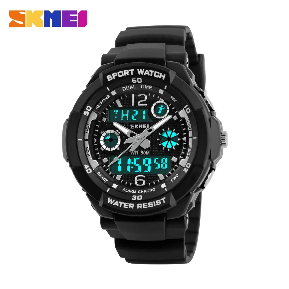 SKMEI Man Watch Fashion Dual Display Digital Military Sport Quartz Watches Waterproof LED Calendar Chronograph Mens Watches