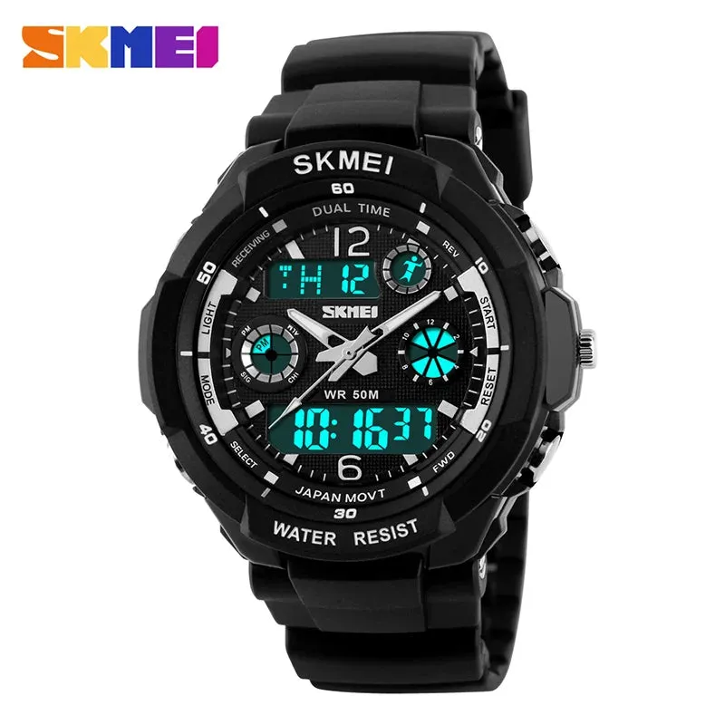 SKMEI Man Watch Fashion Dual Display Digital Military Sport Quartz Watches Waterproof LED Calendar Chronograph Mens Watches