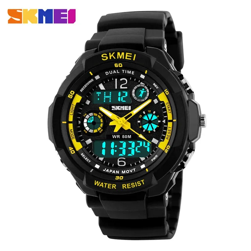 SKMEI Man Watch Fashion Dual Display Digital Military Sport Quartz Watches Waterproof LED Calendar Chronograph Mens Watches