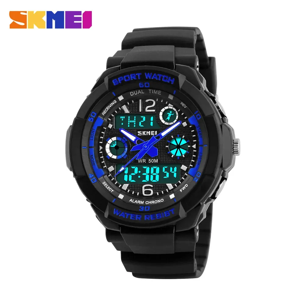 SKMEI Man Watch Fashion Dual Display Digital Military Sport Quartz Watches Waterproof LED Calendar Chronograph Mens Watches