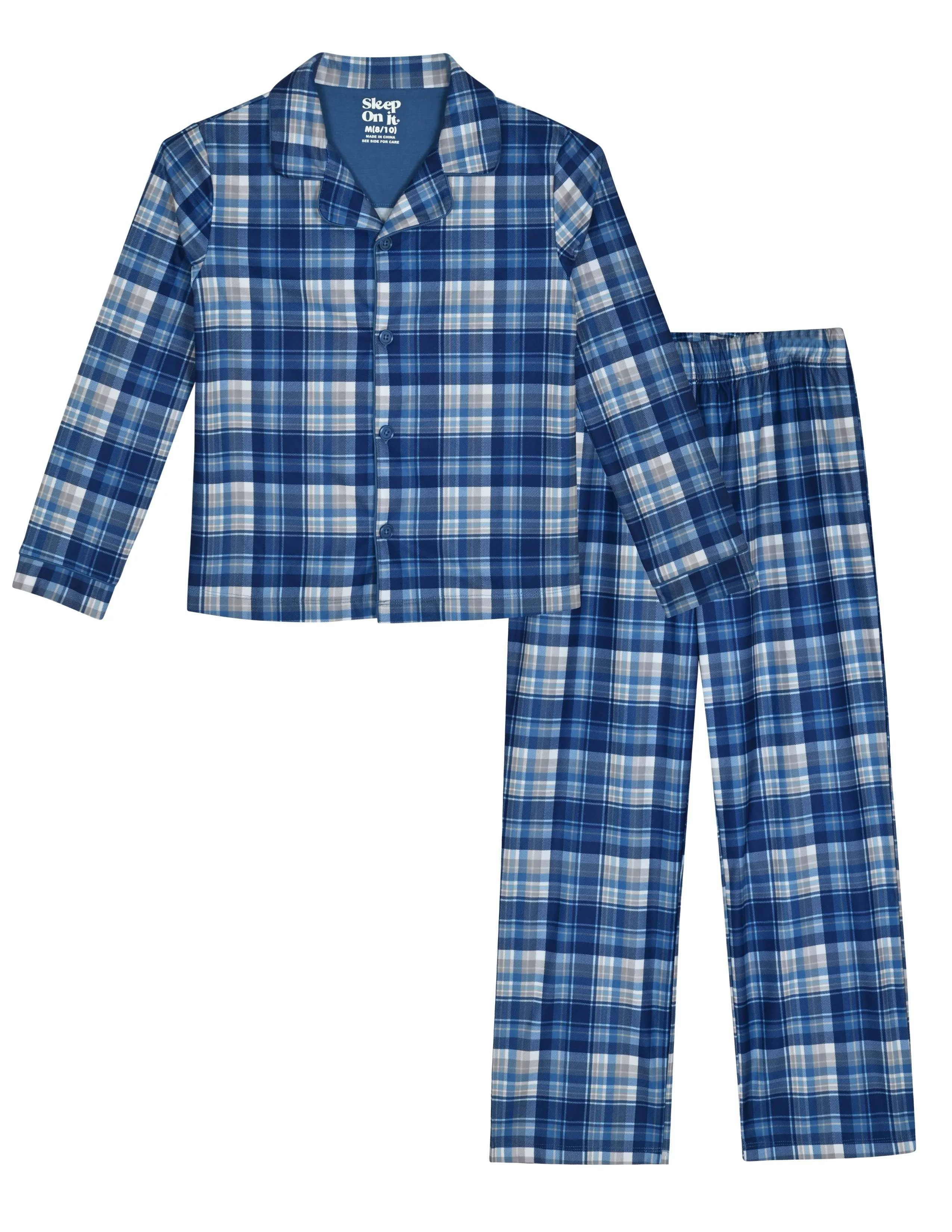 Sleep On It Boys Pajama 2-Piece Jersey Coat Sets - Blue Plaid