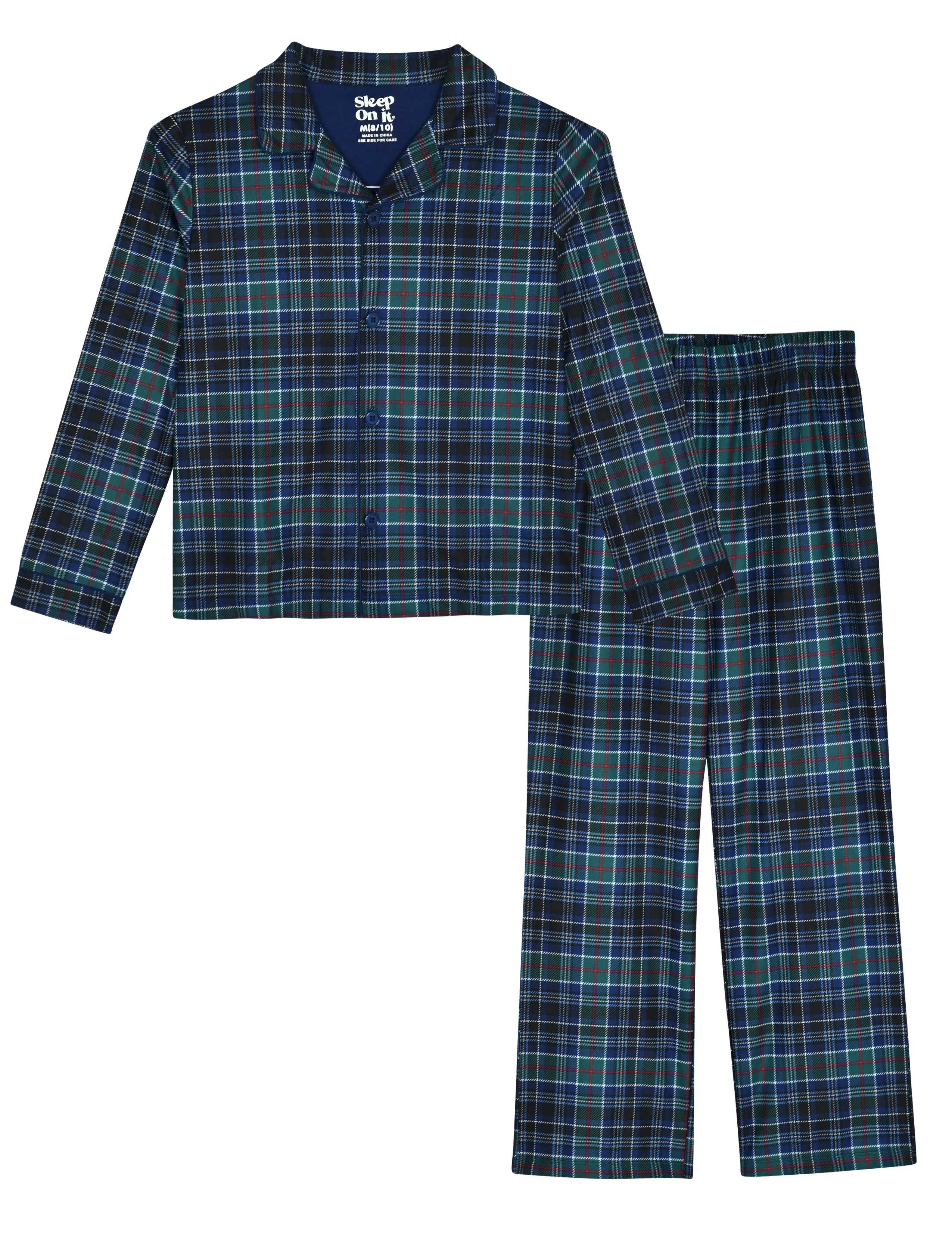 Sleep On It Boys Pajama 2-Piece Jersey Coat Sets - Green Plaid