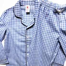 Sleepwear Kids Gingham Print Pajama Set - Blue/White/Navy Trim (Select Size) Flame Resistant