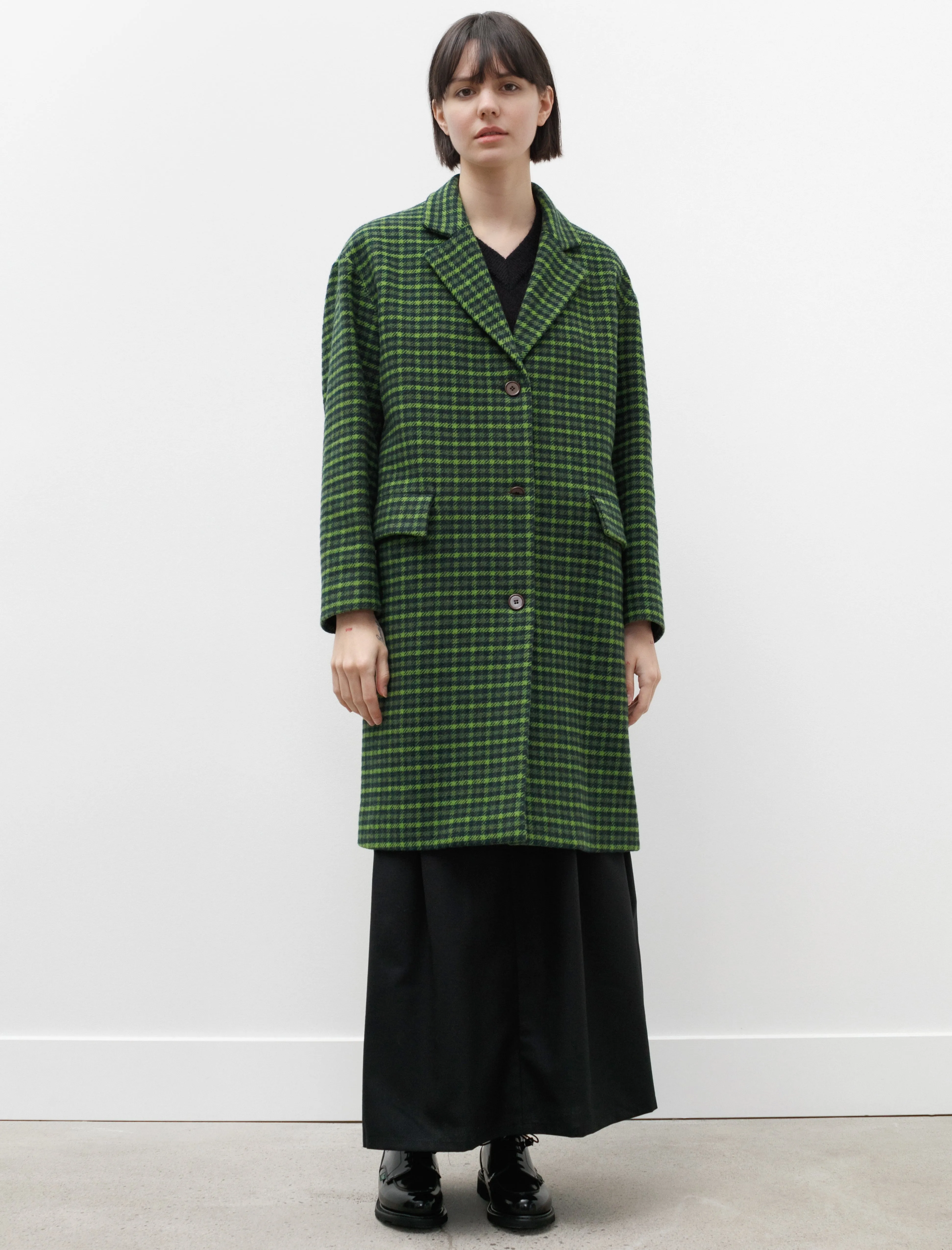 Straight Down Coat Green Plaid