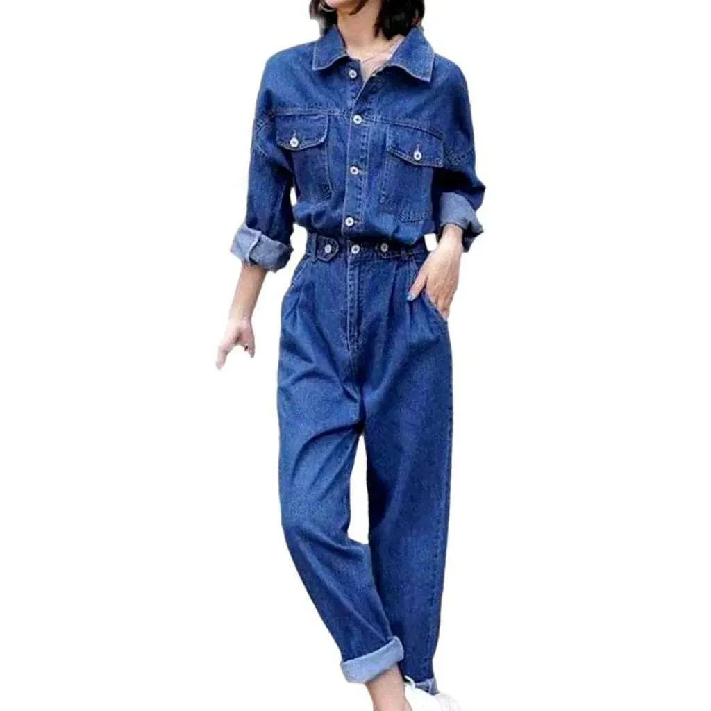 Stretchable women's denim jumpsuit