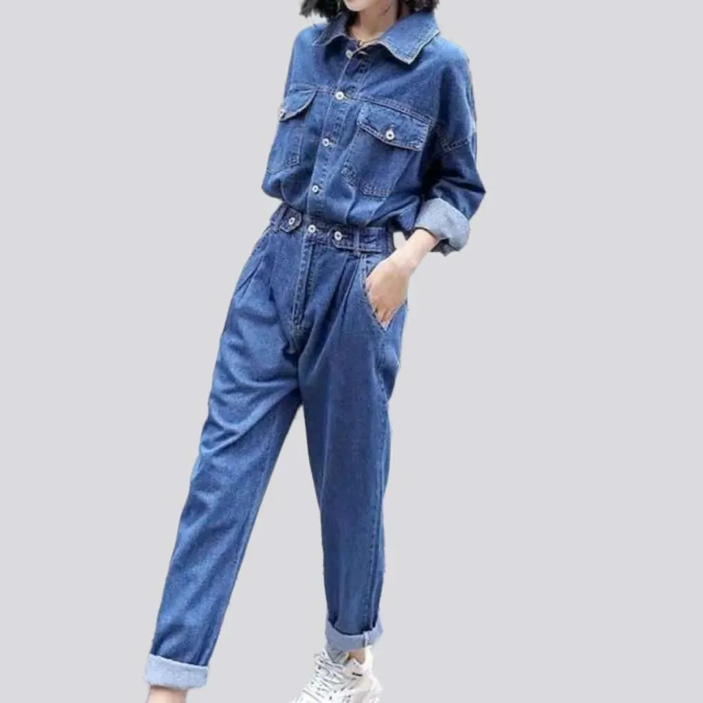 Stretchable women's denim jumpsuit