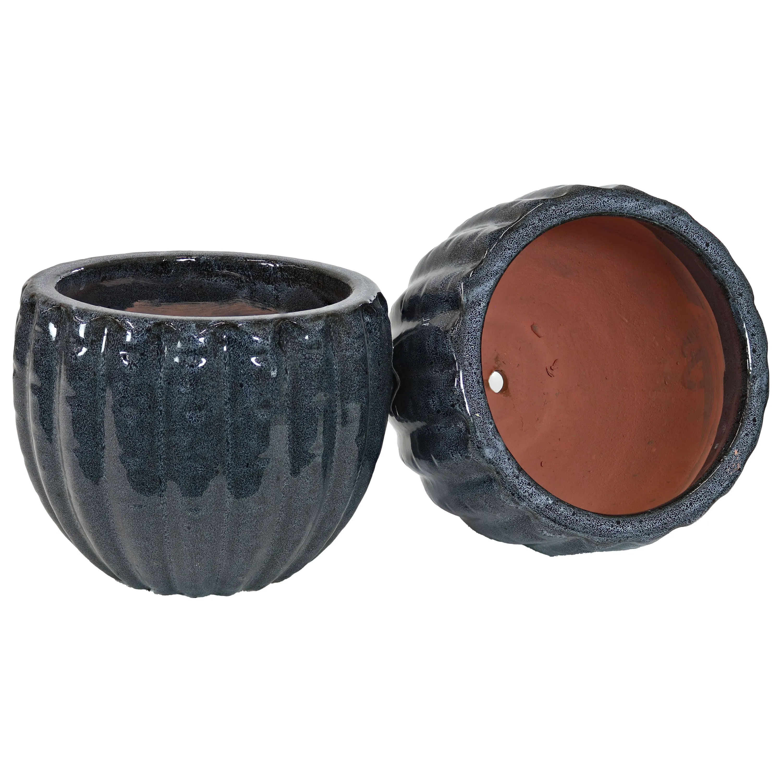 Sunnydaze 10" Ceramic Planter Set of 2 - Black Mist Fluted Finish