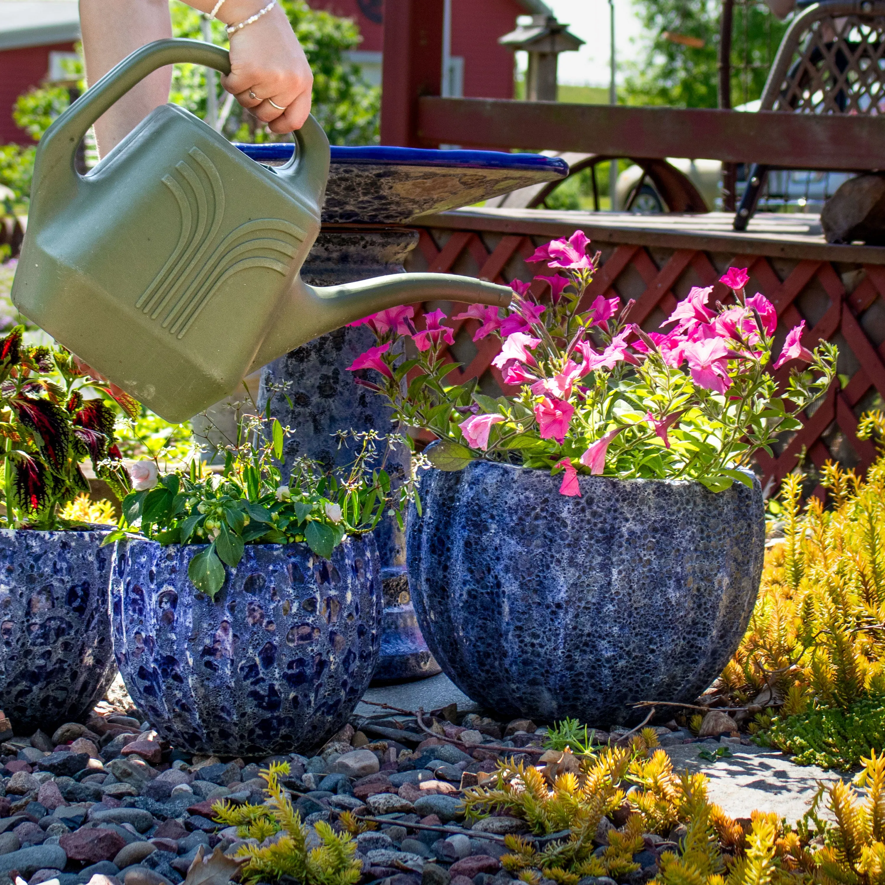 Sunnydaze 13.5" Ceramic Plant Pot - Dark Blue Fluted Lava Finish