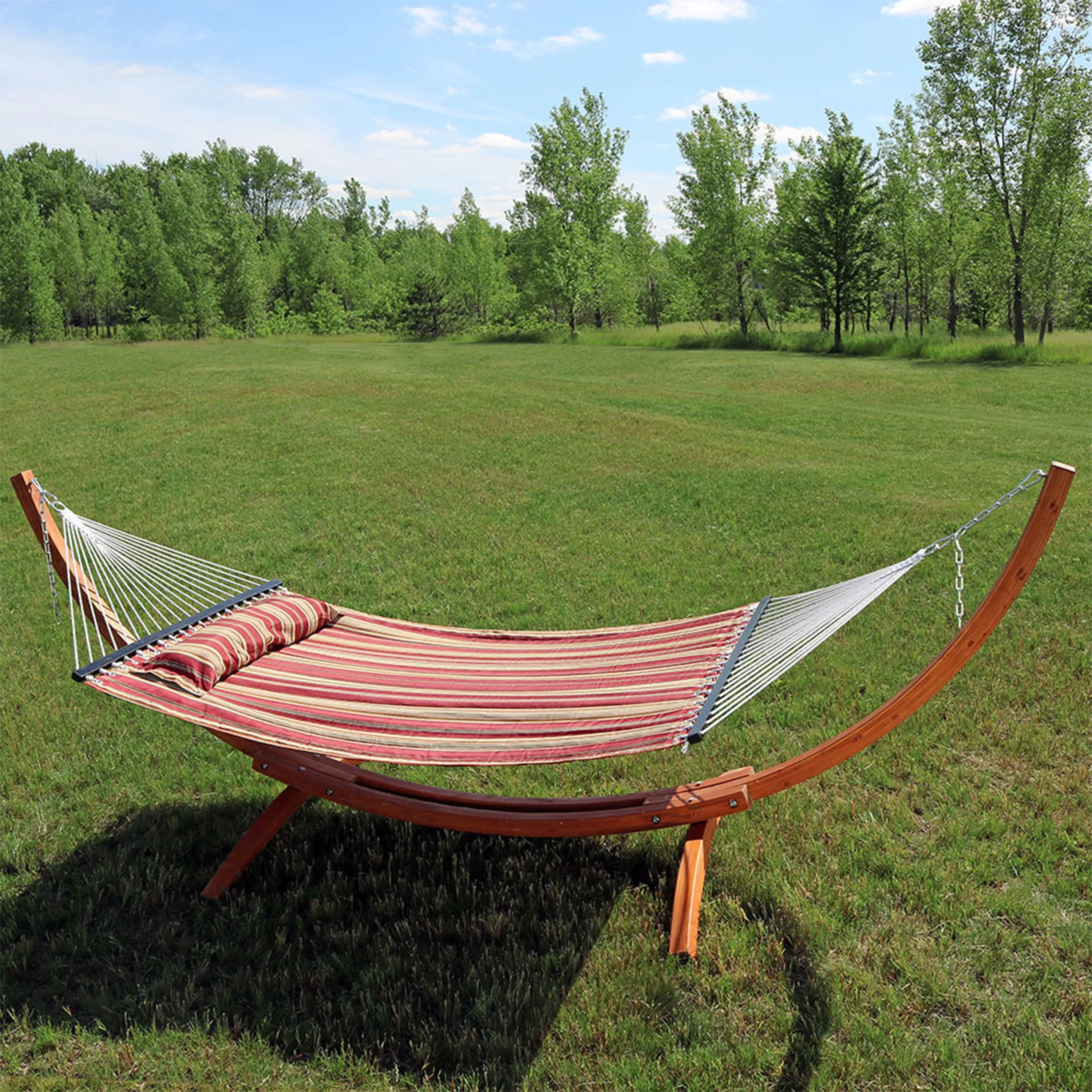 Sunnydaze 2-Person Double Rope Hammock with Wooden Stand