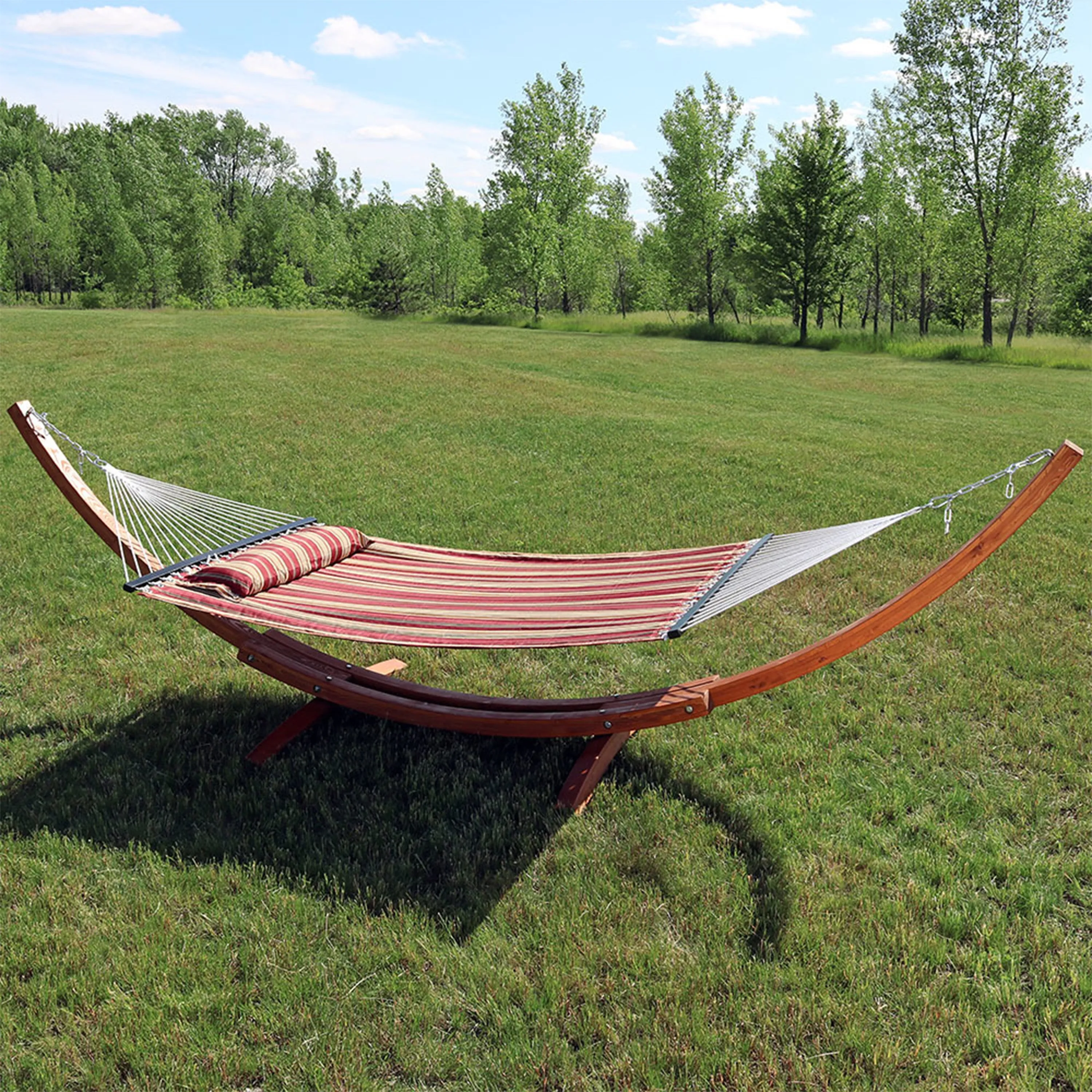 Sunnydaze 2-Person Double Rope Hammock with Wooden Stand