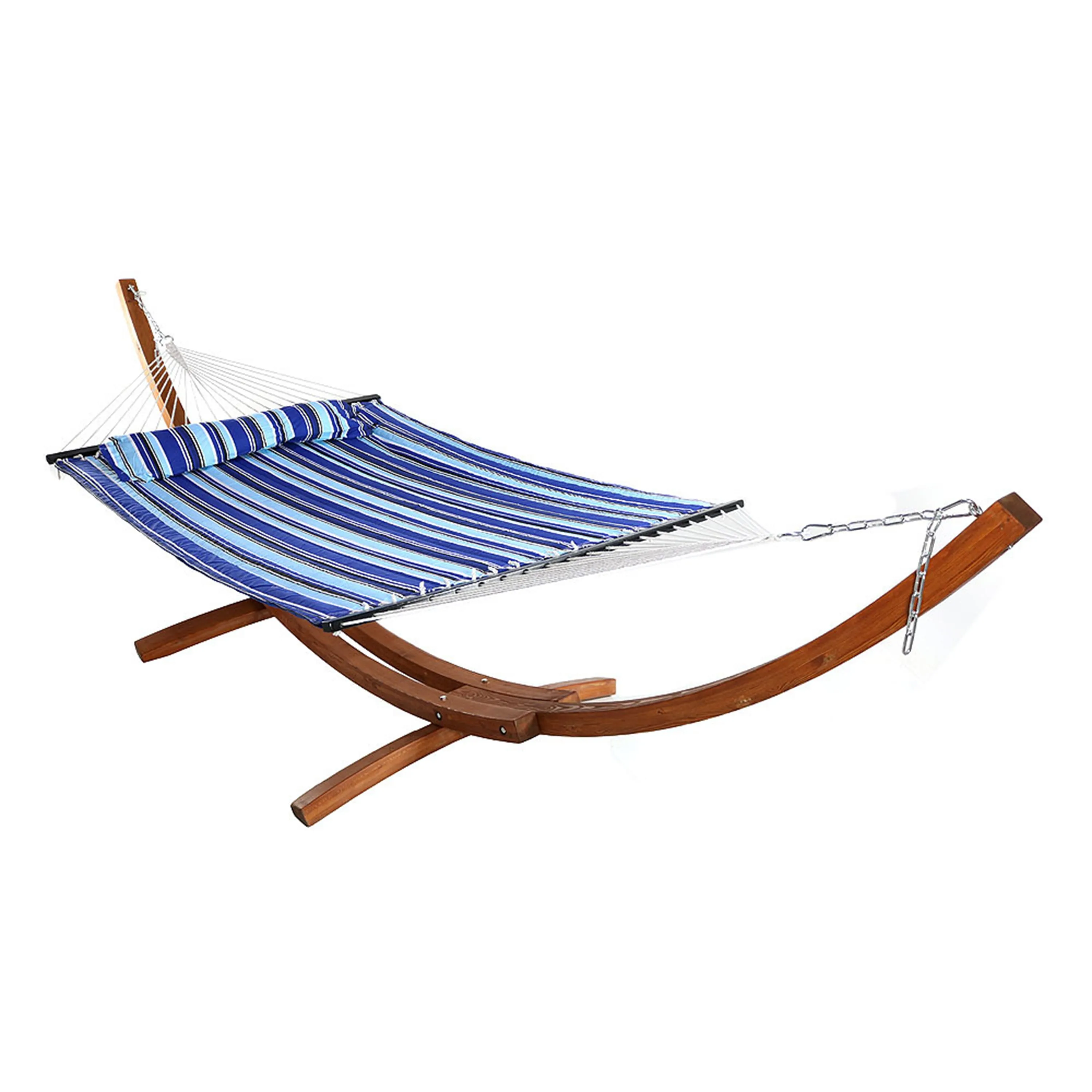 Sunnydaze 2-Person Double Rope Hammock with Wooden Stand