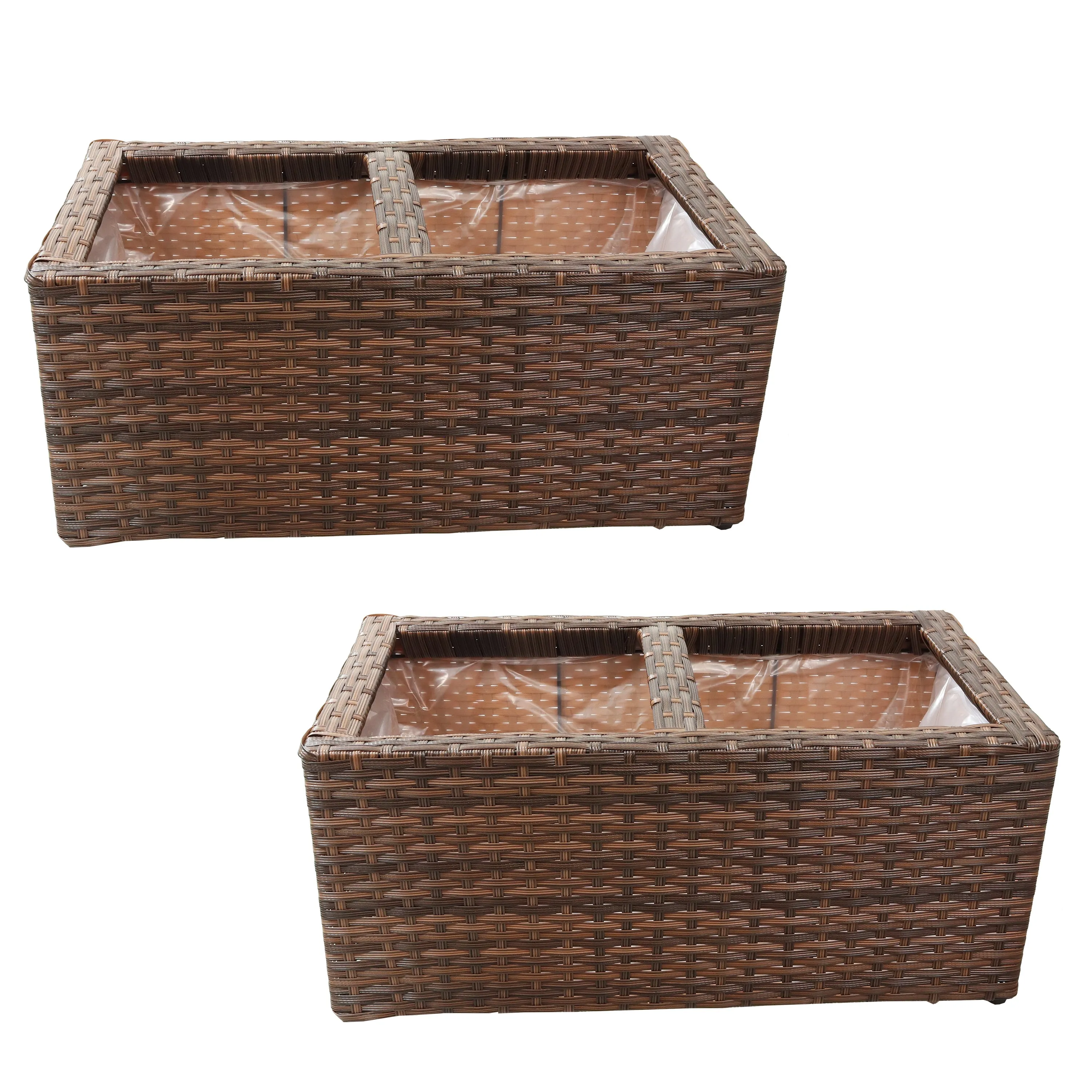 Sunnydaze 2-Section Polyrattan Rectangle Indoor Planters - Set of 2