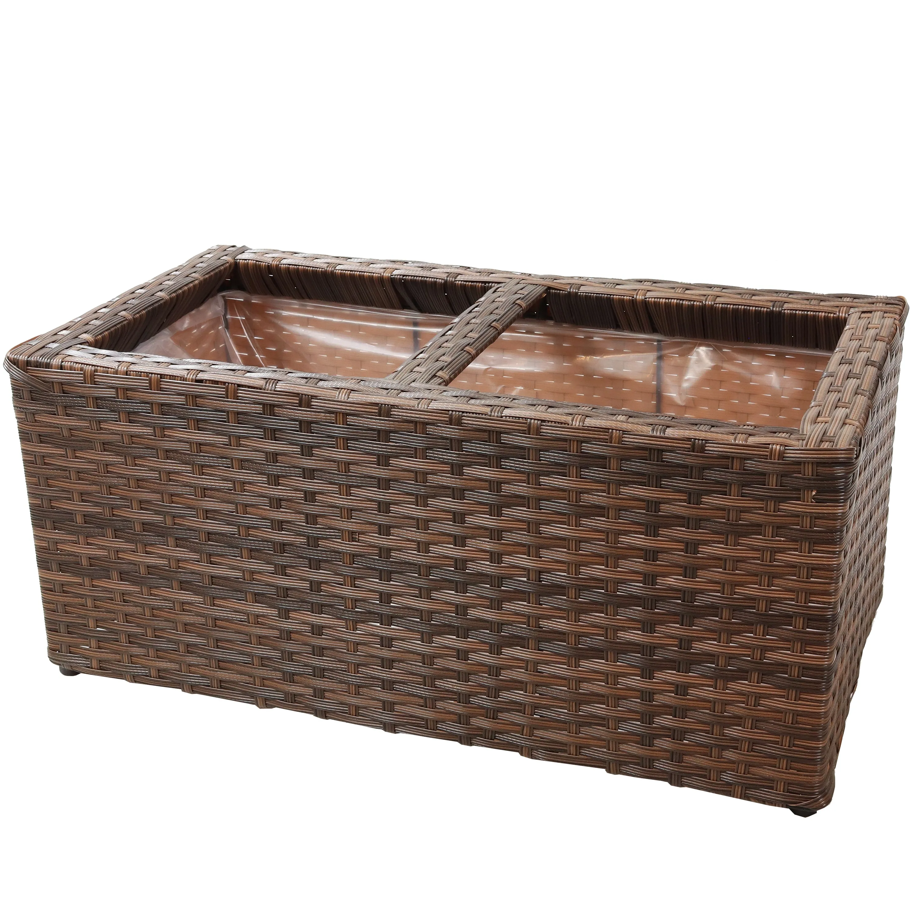 Sunnydaze 2-Section Polyrattan Rectangle Indoor Planters - Set of 2