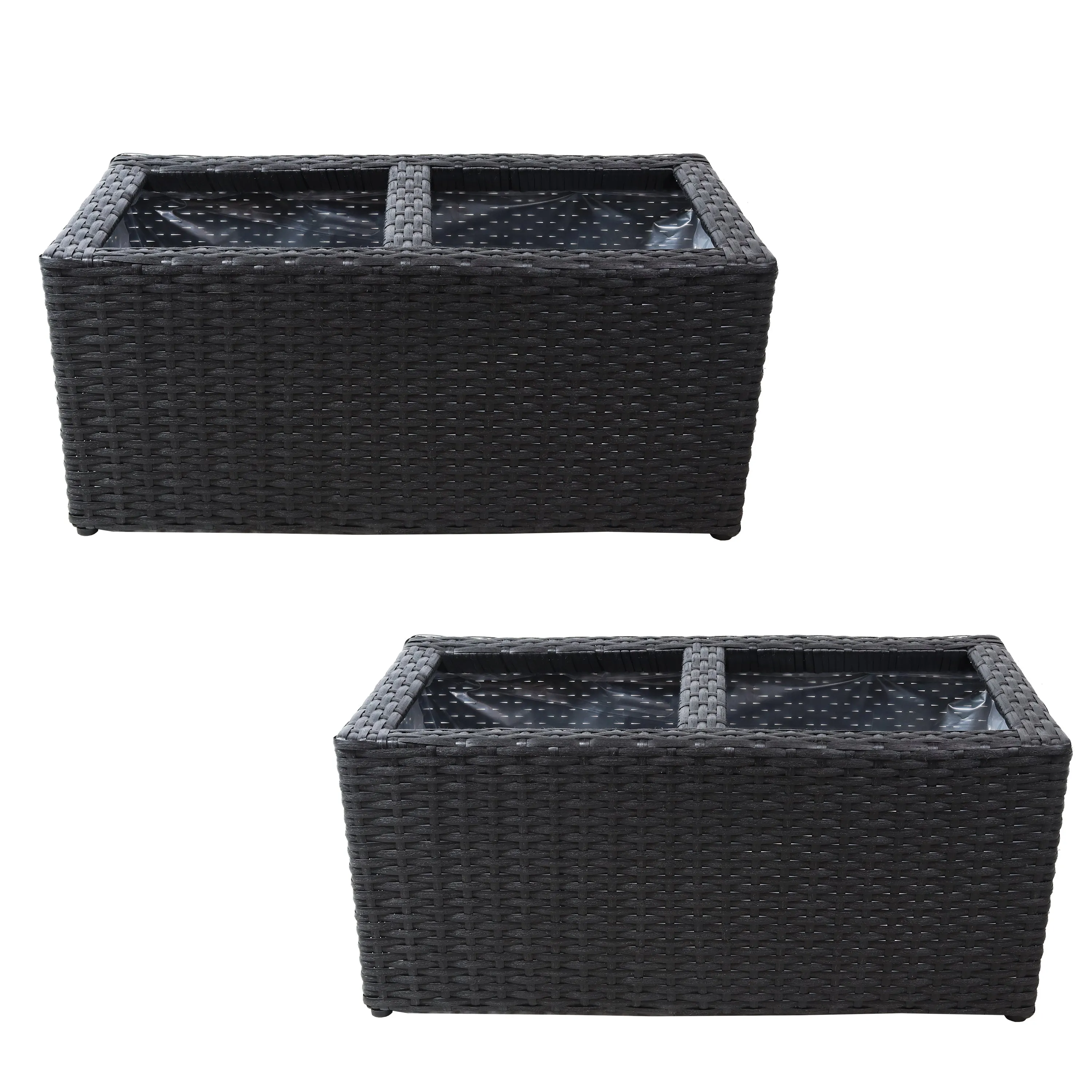 Sunnydaze 2-Section Polyrattan Rectangle Indoor Planters - Set of 2