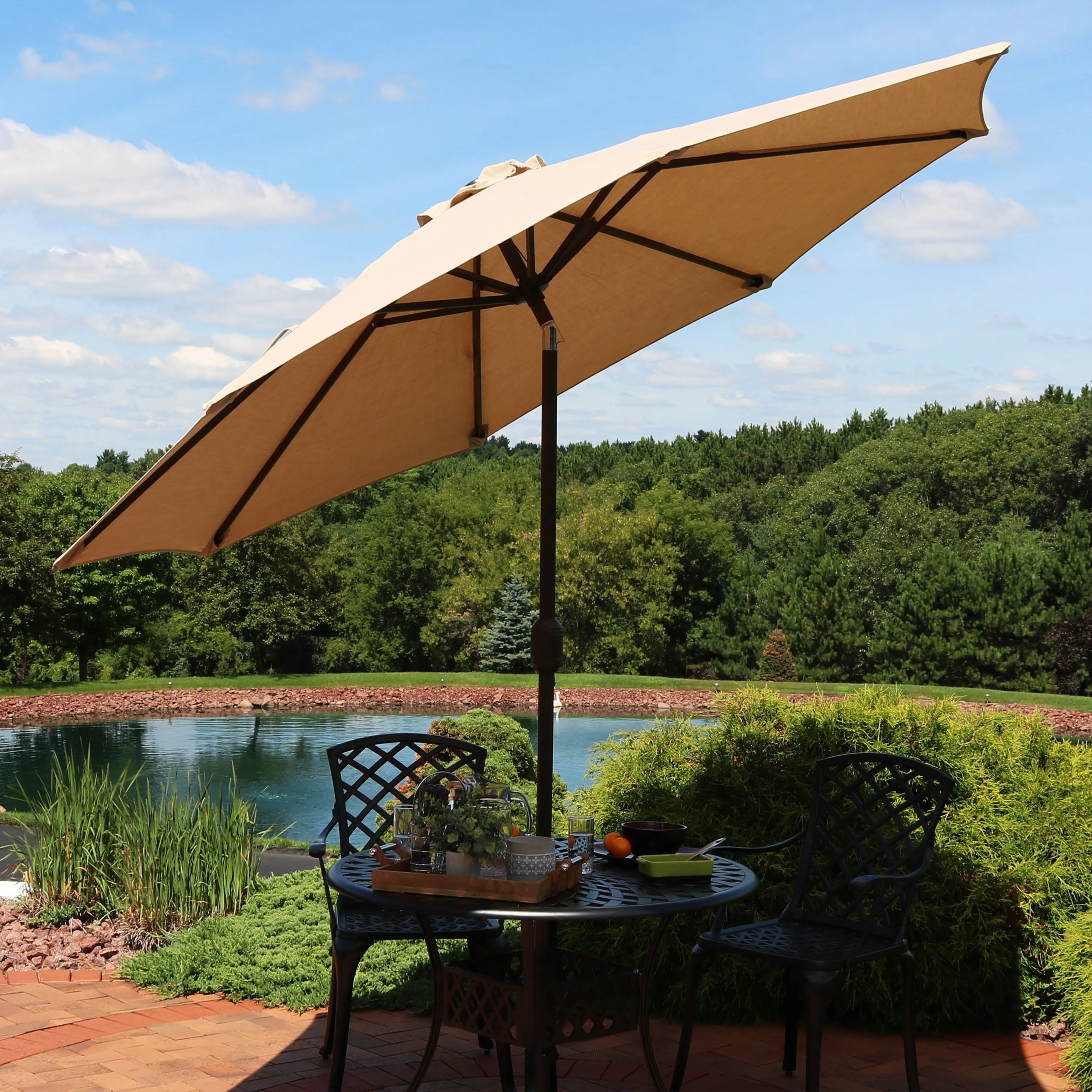 Sunnydaze 9' Aluminum Sunbrella Umbrella with Auto Tilt and Crank