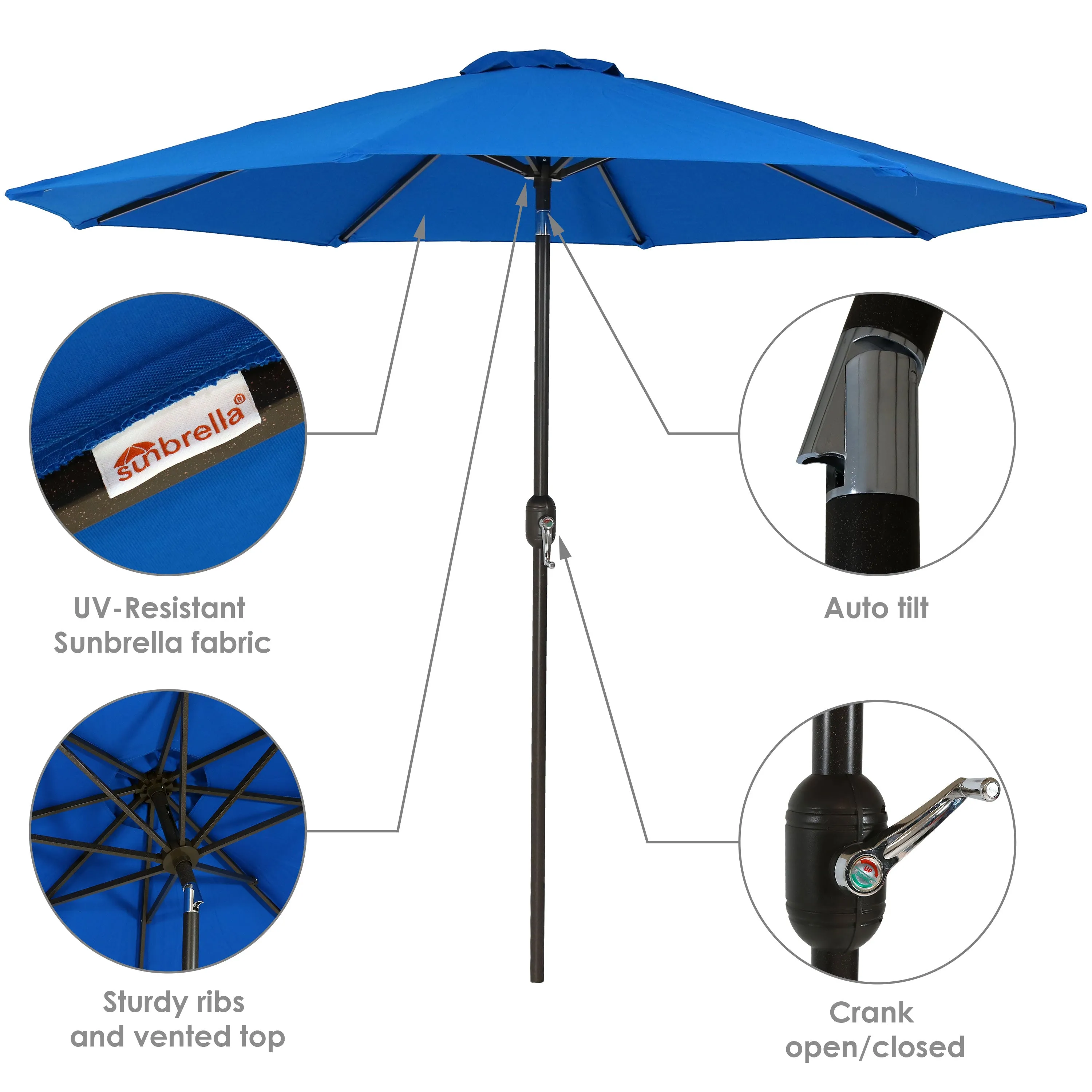 Sunnydaze 9' Aluminum Sunbrella Umbrella with Auto Tilt and Crank